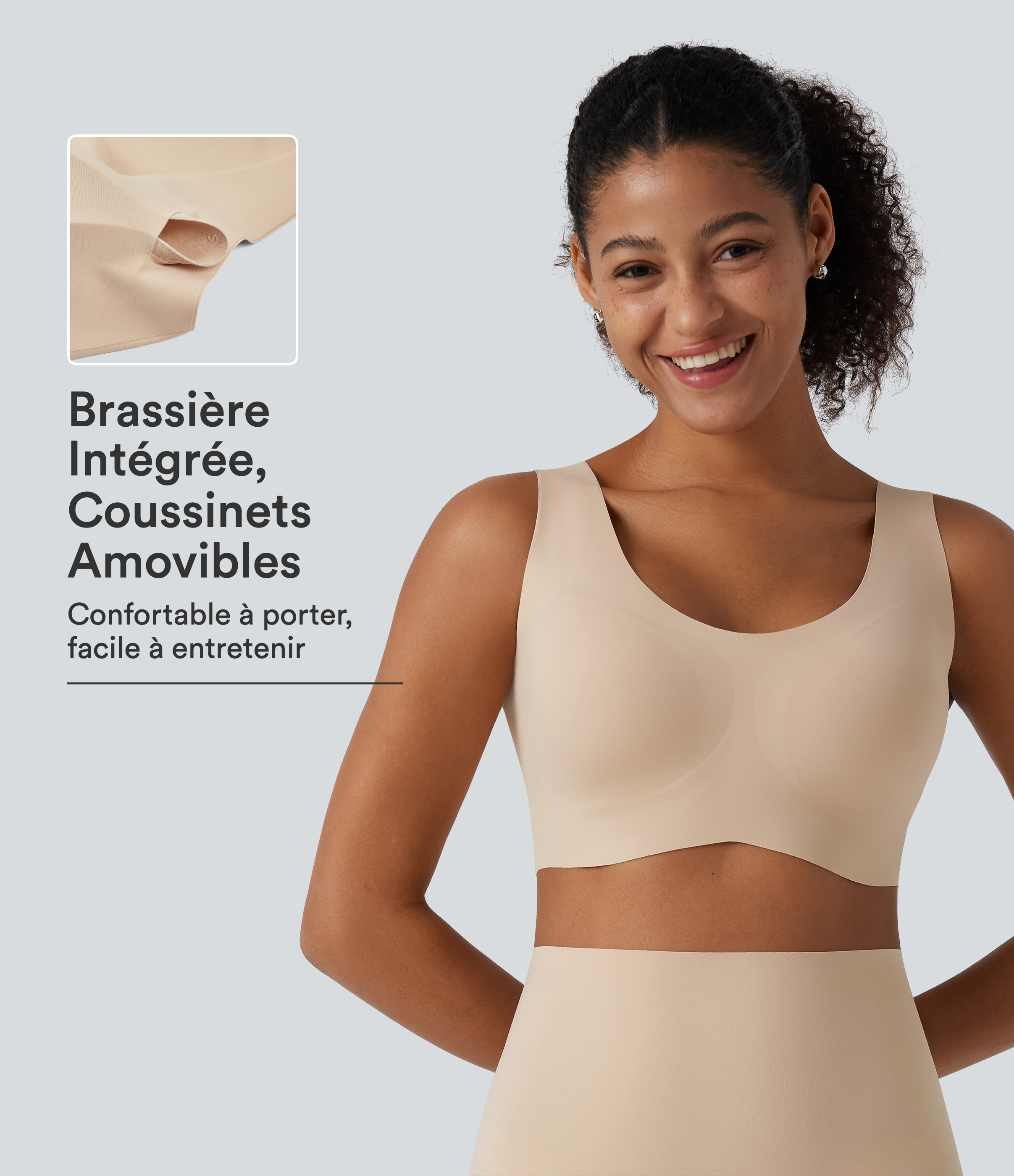 Hazelnut Brassière sans armatures à col U avec coussinets amovibles / 1