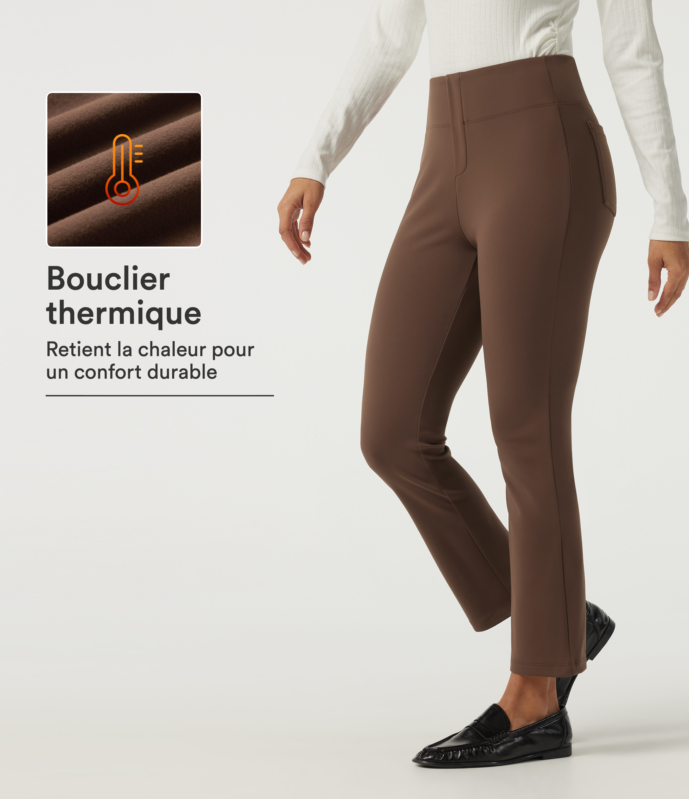 Pantalon de bureau doublé polaire taille haute coupe fuselée avec poches