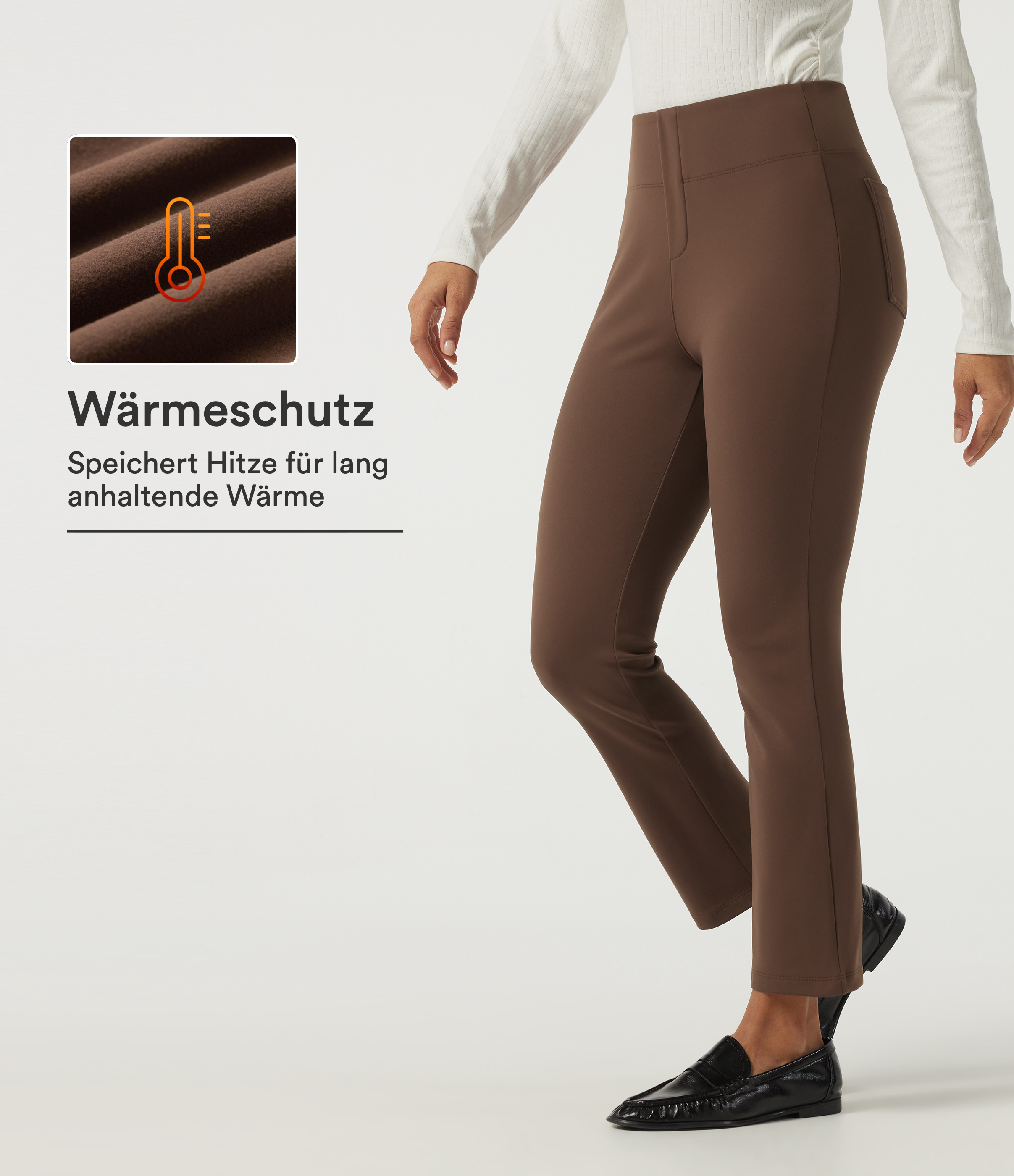Schmal zulaufende Fleece-Bürohose mit hohem Bund und Gesäßtaschen