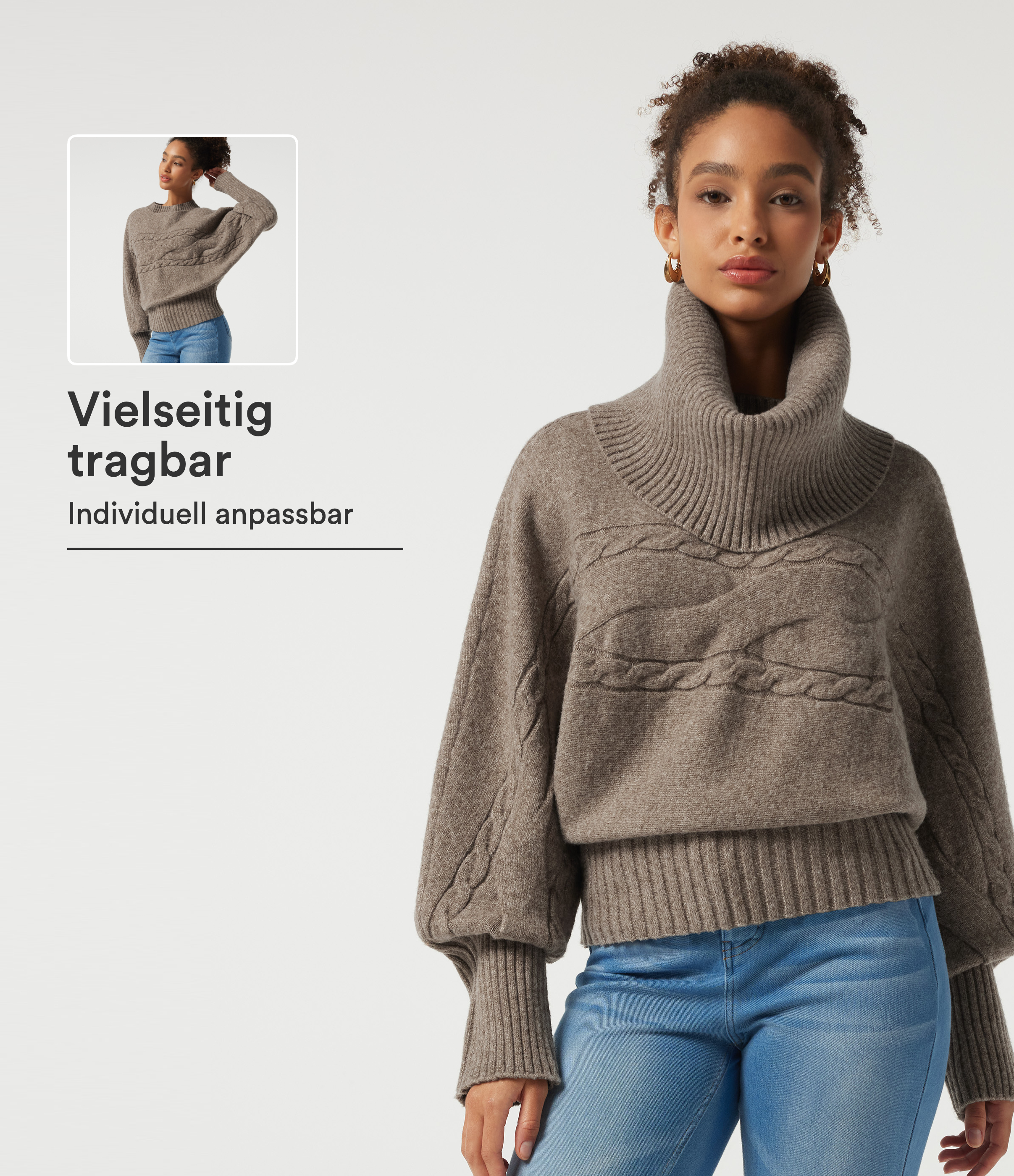Lässiger Pullover mit hohem Kragen und langen Ärmeln