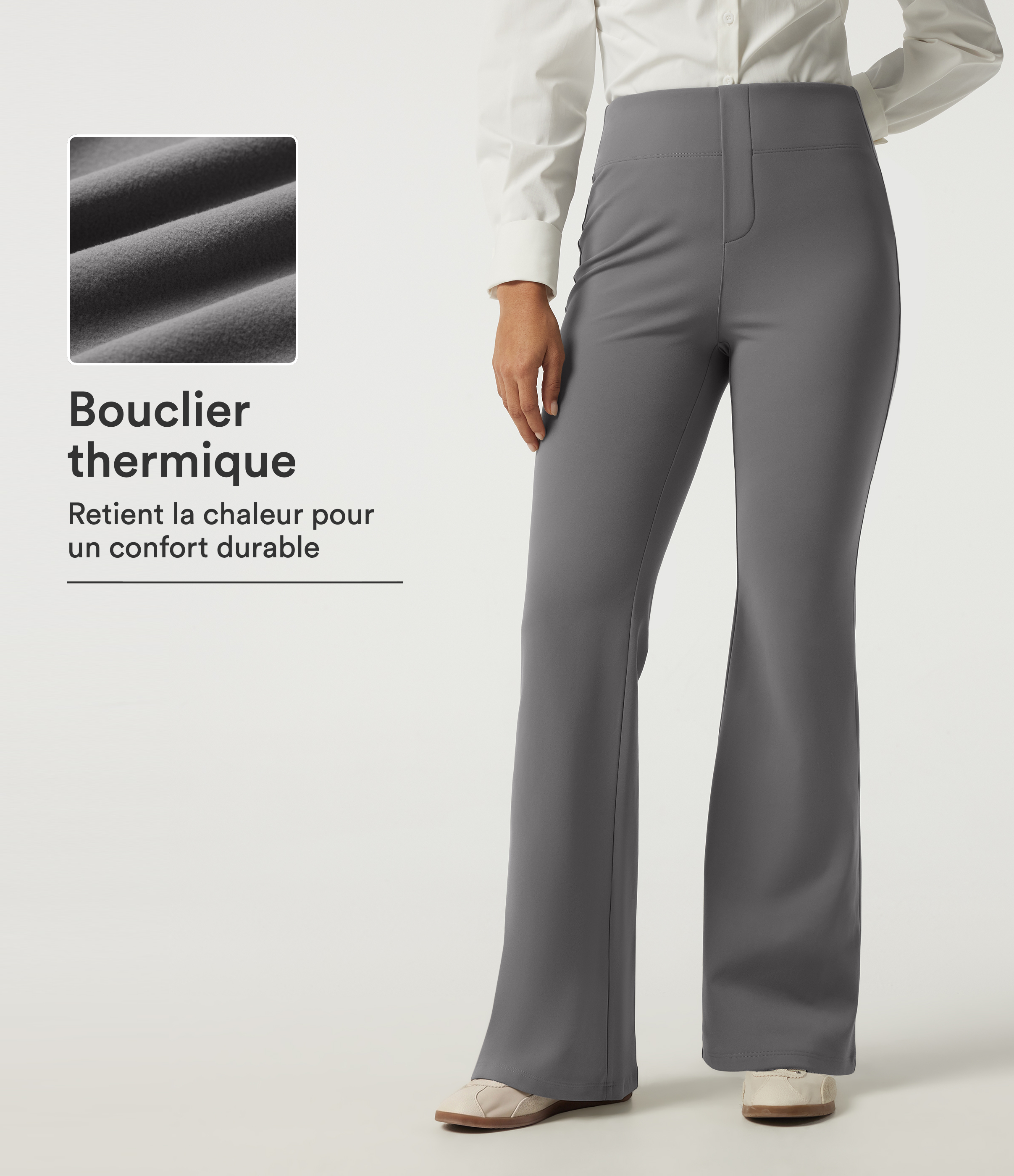 Silent Storm Pantalon de bureau flare doublé polaire taille haute avec poches / 1