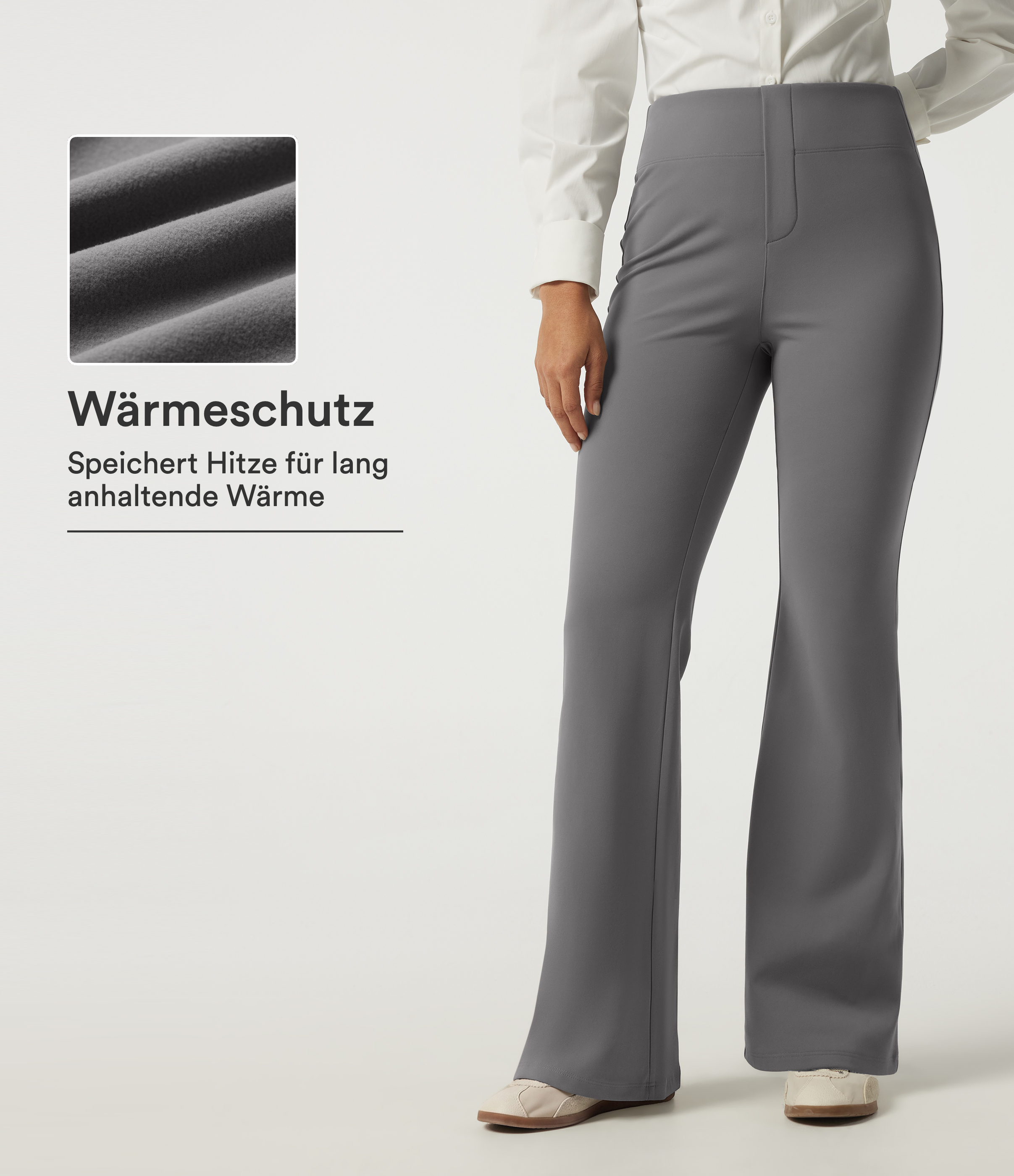 Ausgestellte Fleece-Bürohose mit hohem Bund und Gesäßtaschen
