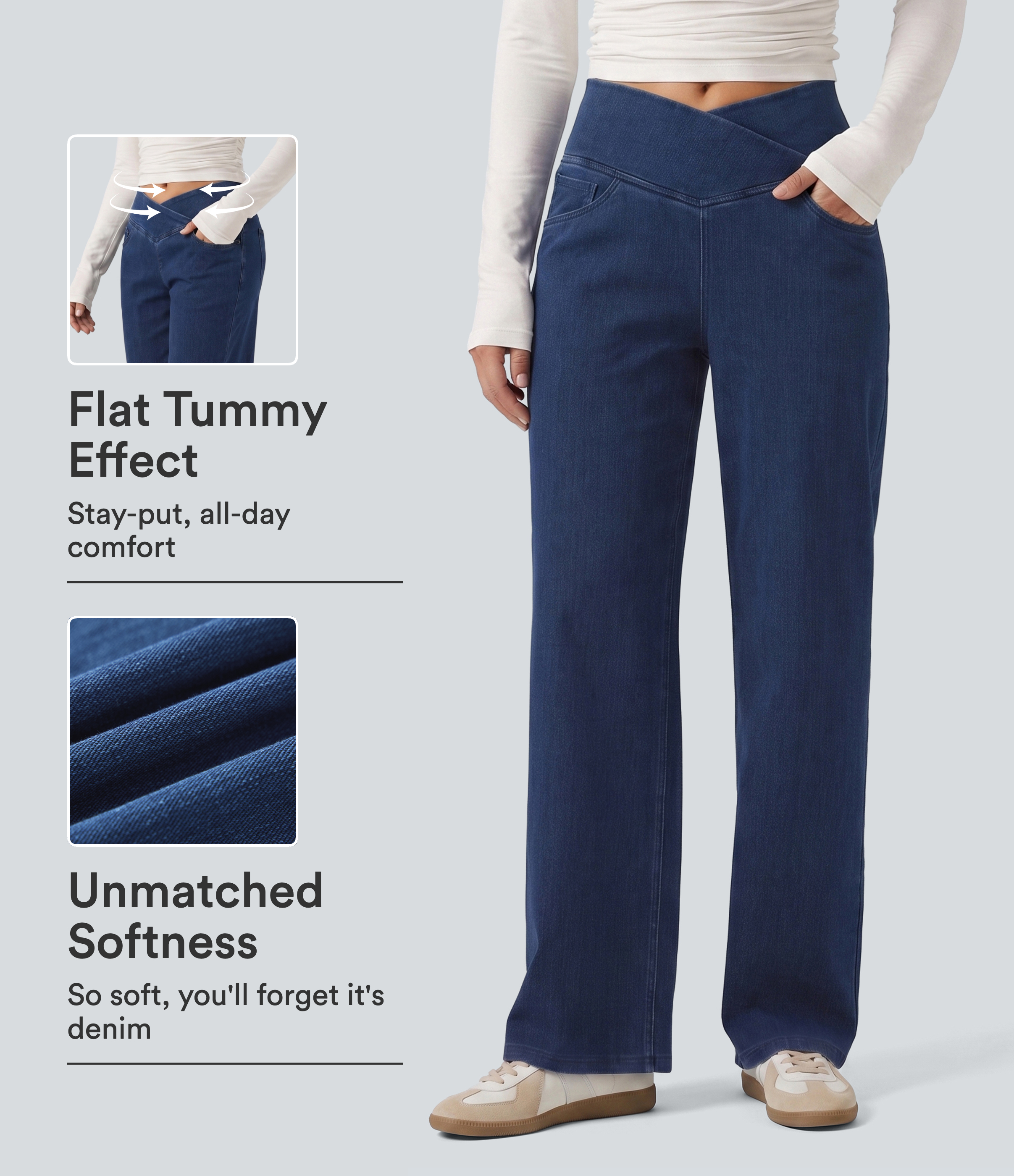 Halara Flex™ High-Waist-Jeans mit bauchformender Wirkung, geradem Bein und Taschen