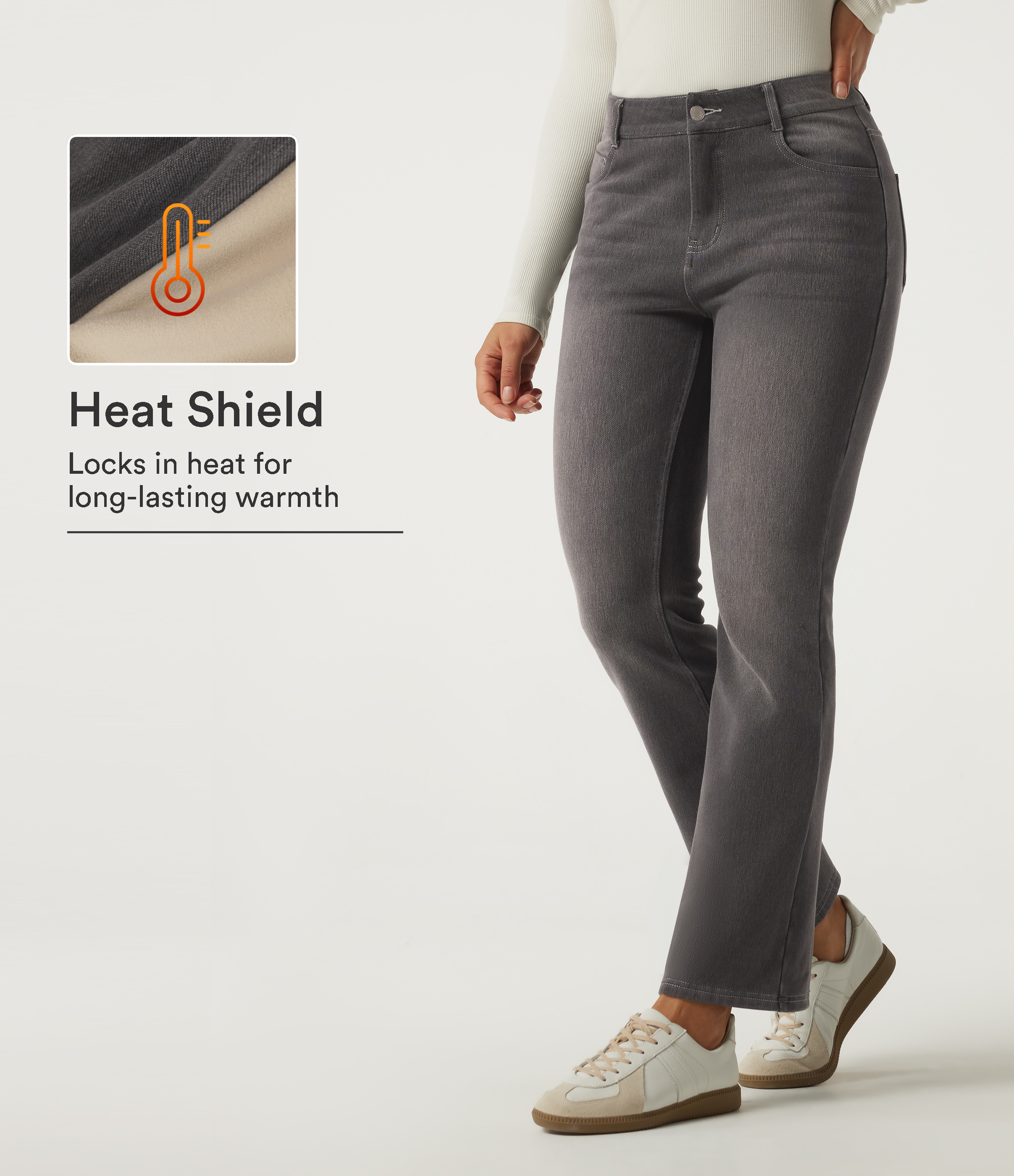 Jean bootcut en coton doublé polaire taille mi-haute avec poches