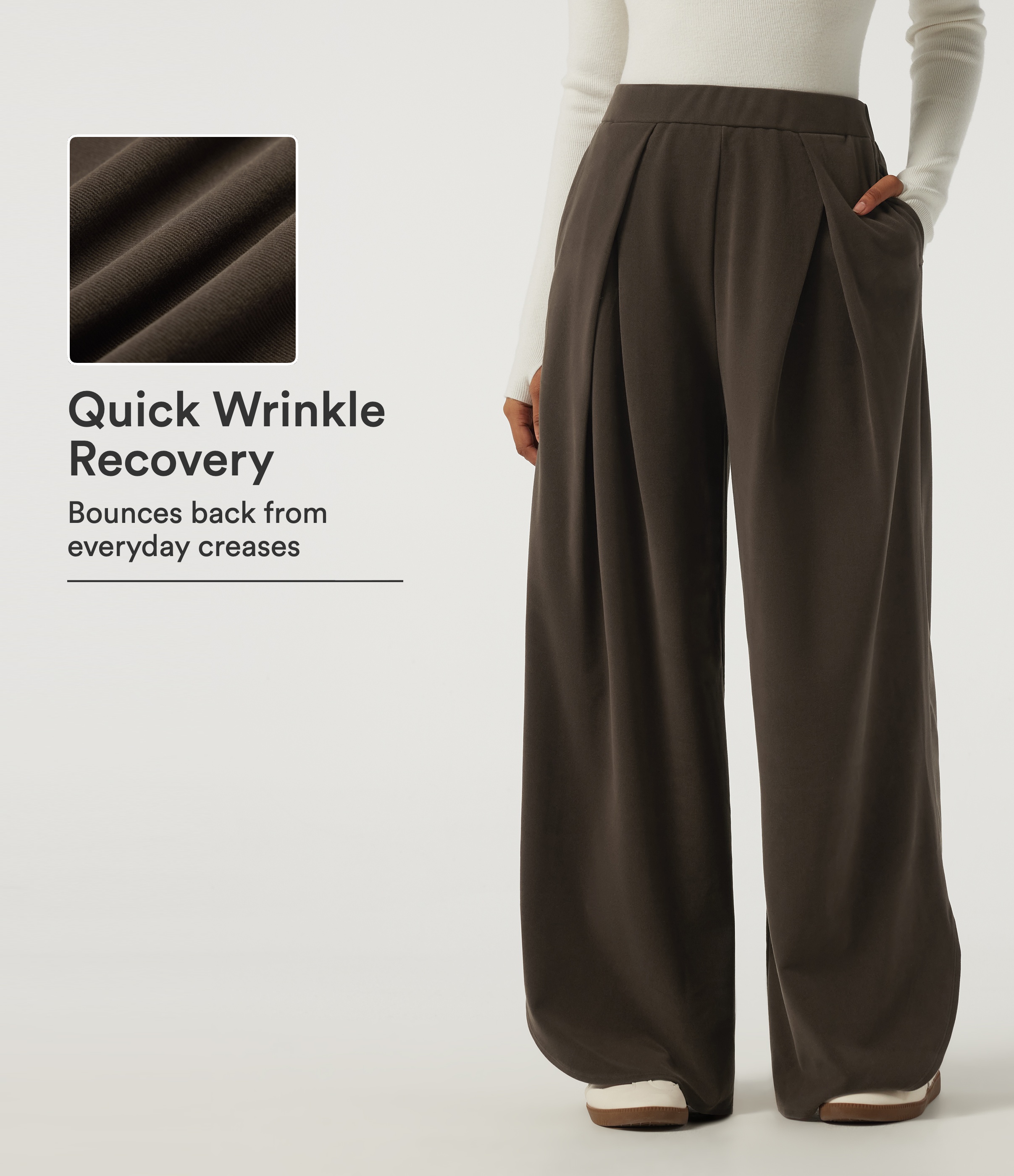 Wrinkle Recovery High Waisted Baggy Split Hem Corduroy Casual Pant with Pockets