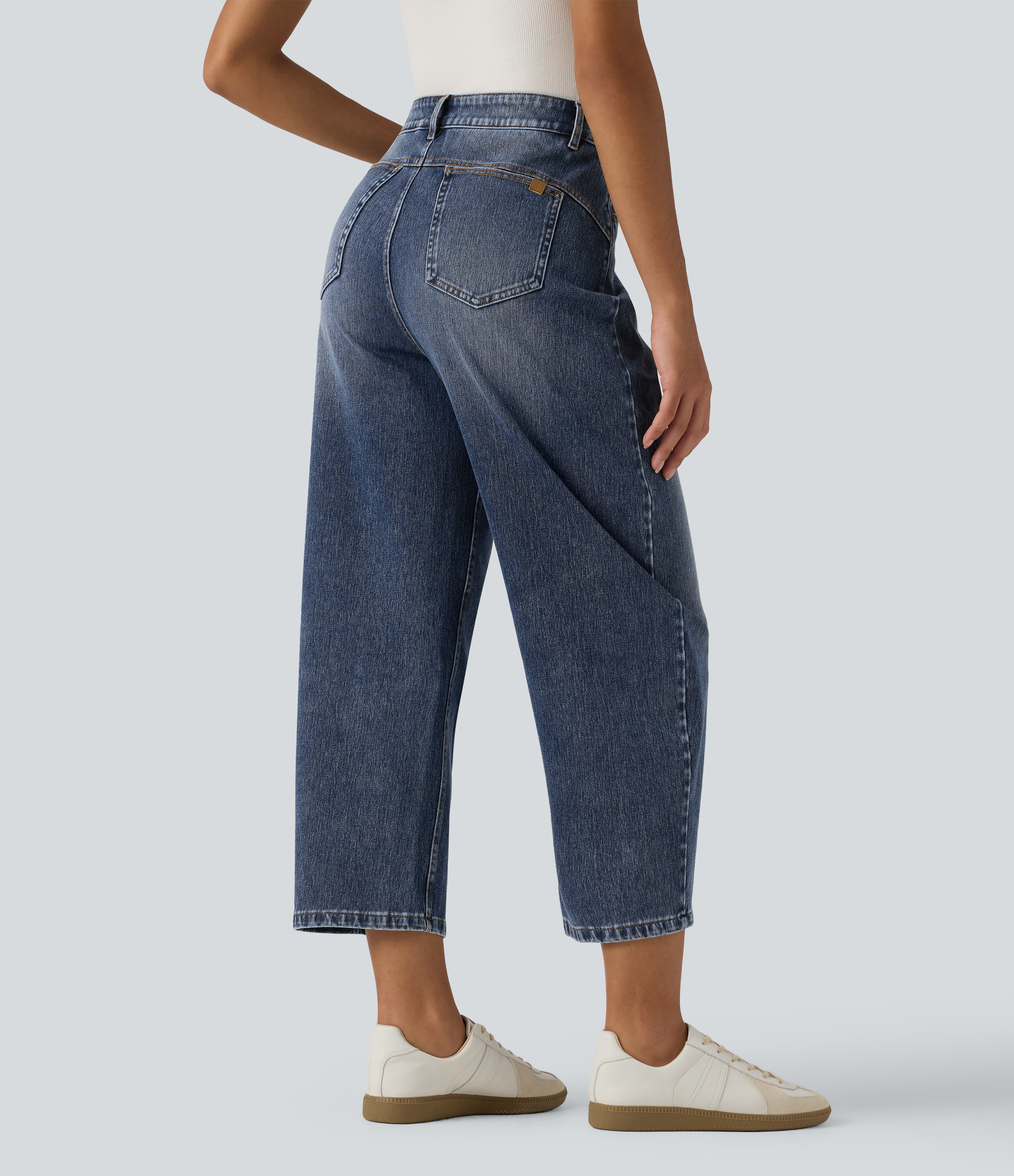 Estate Blue Denim Halara Flex™ Lässige Jeans mit mittelhohem Bund, Barrel-Leg und Taschen / 2