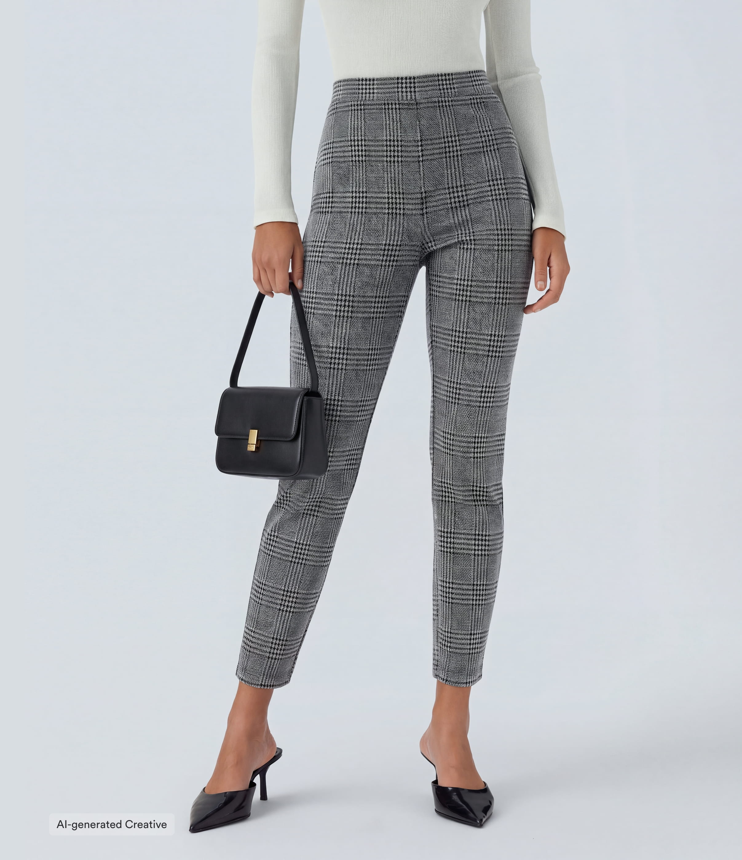 Dark Gray Plaid Halara Flex™ High Waisted Pocket Houndstooth Plaid Skinny Work Trousers / 1