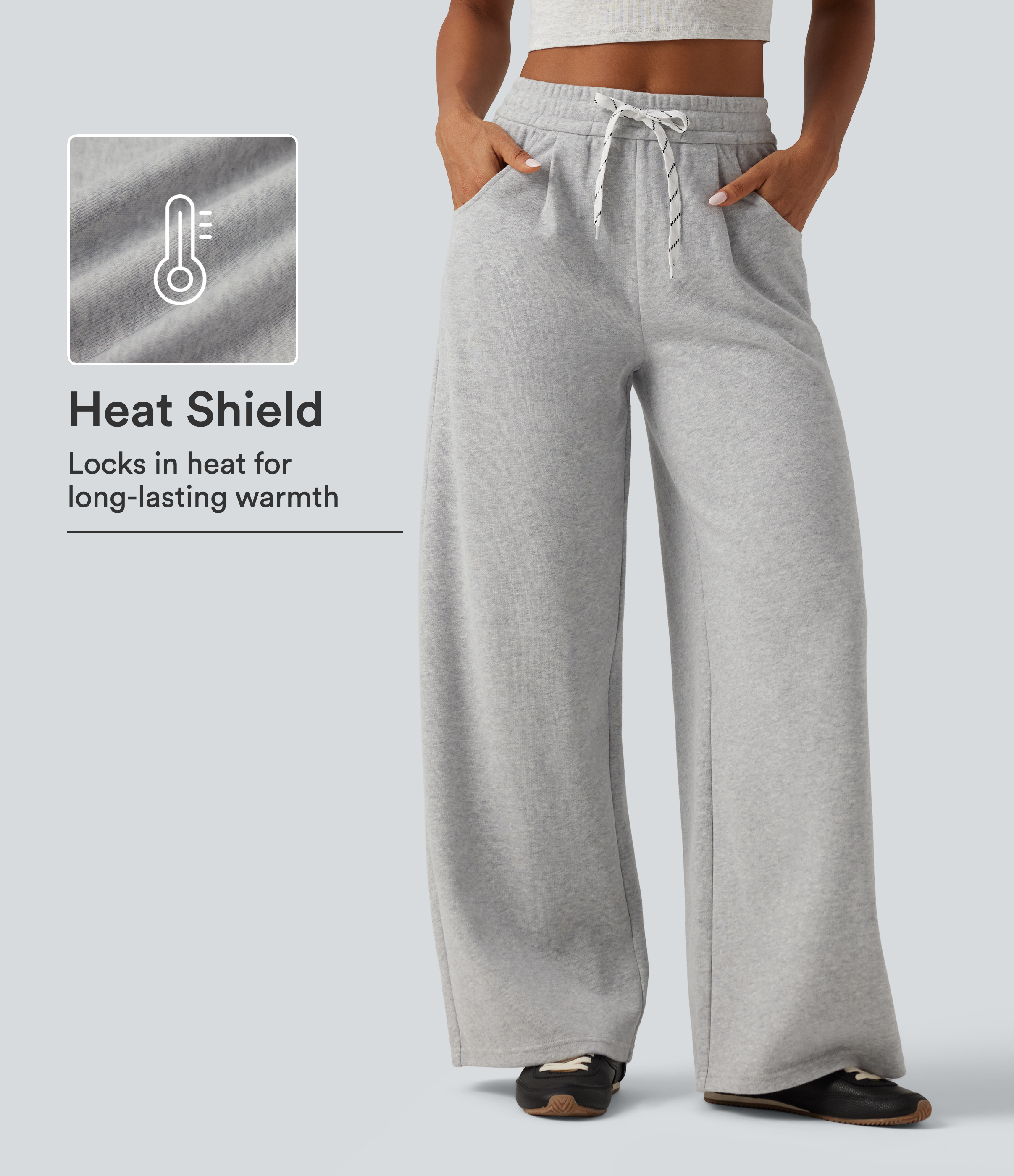High Waisted Drawstring Wide Leg Fleece Casual Sweatpants with Pockets