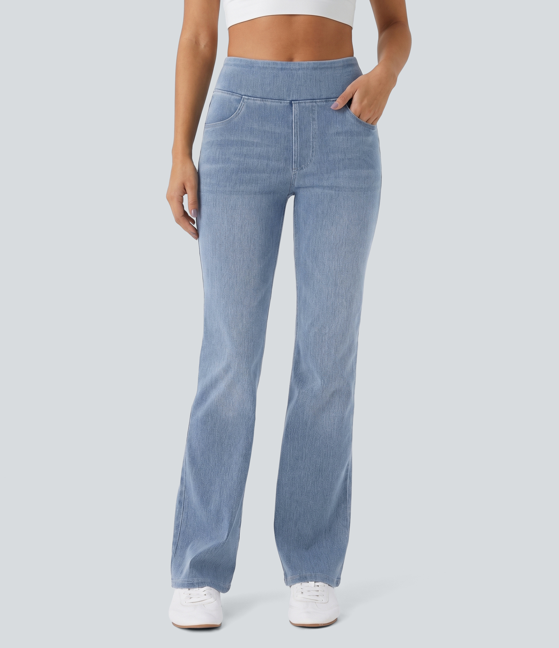 Halara Flex™ High Waisted Pockets Washed Casual Bootcut Jeans
