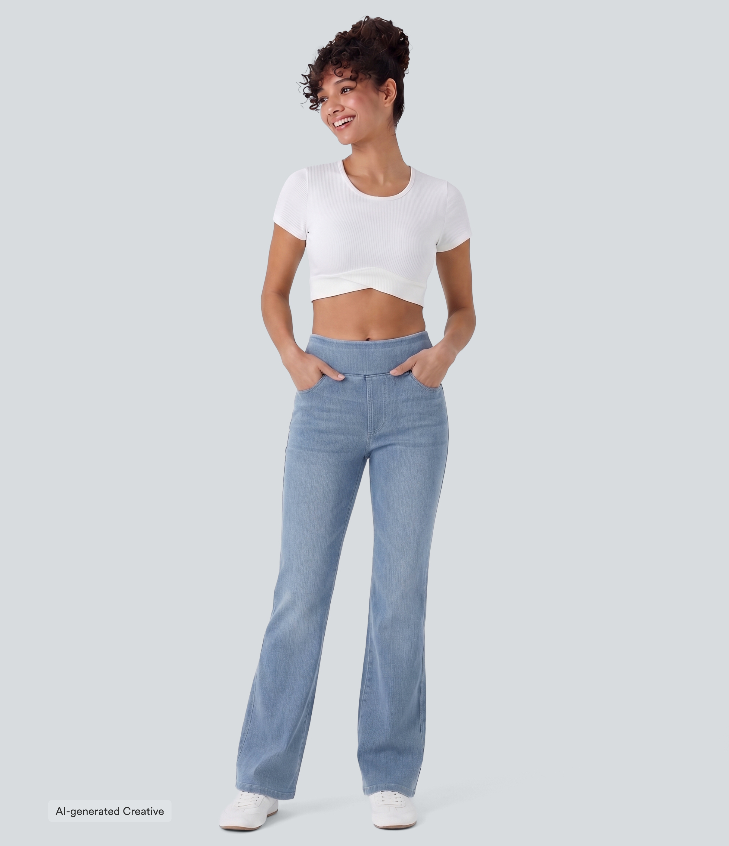 Gray Blue Denim Halara Flex™ jeans bootcut casual lavados, de talle alto y con bolsillos / 2