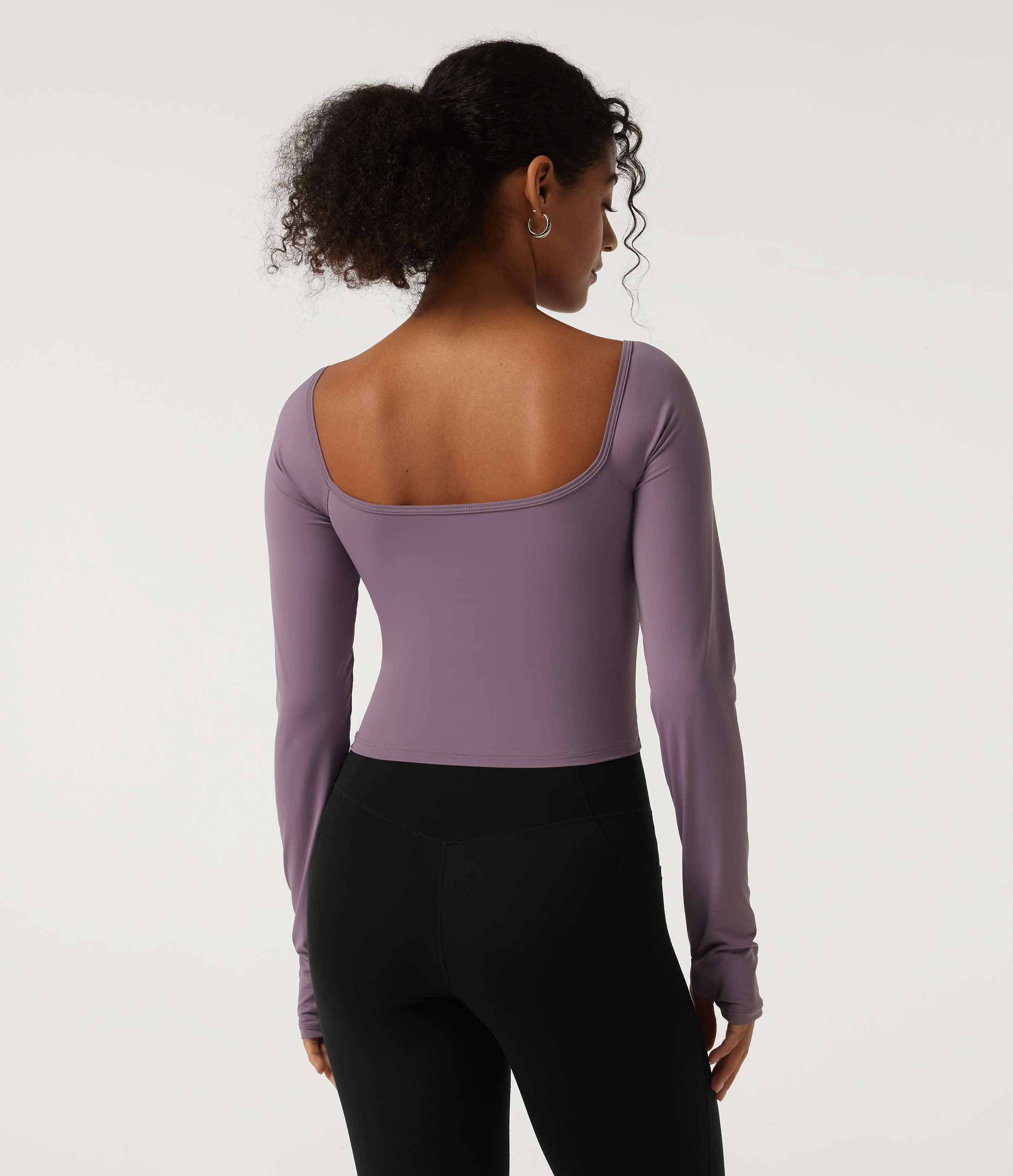 Vintage Violet Square Neck Long Sleeve Built-in Bra InstantCool Yoga Sports Top with Thumbholes-UPF50+ / 2