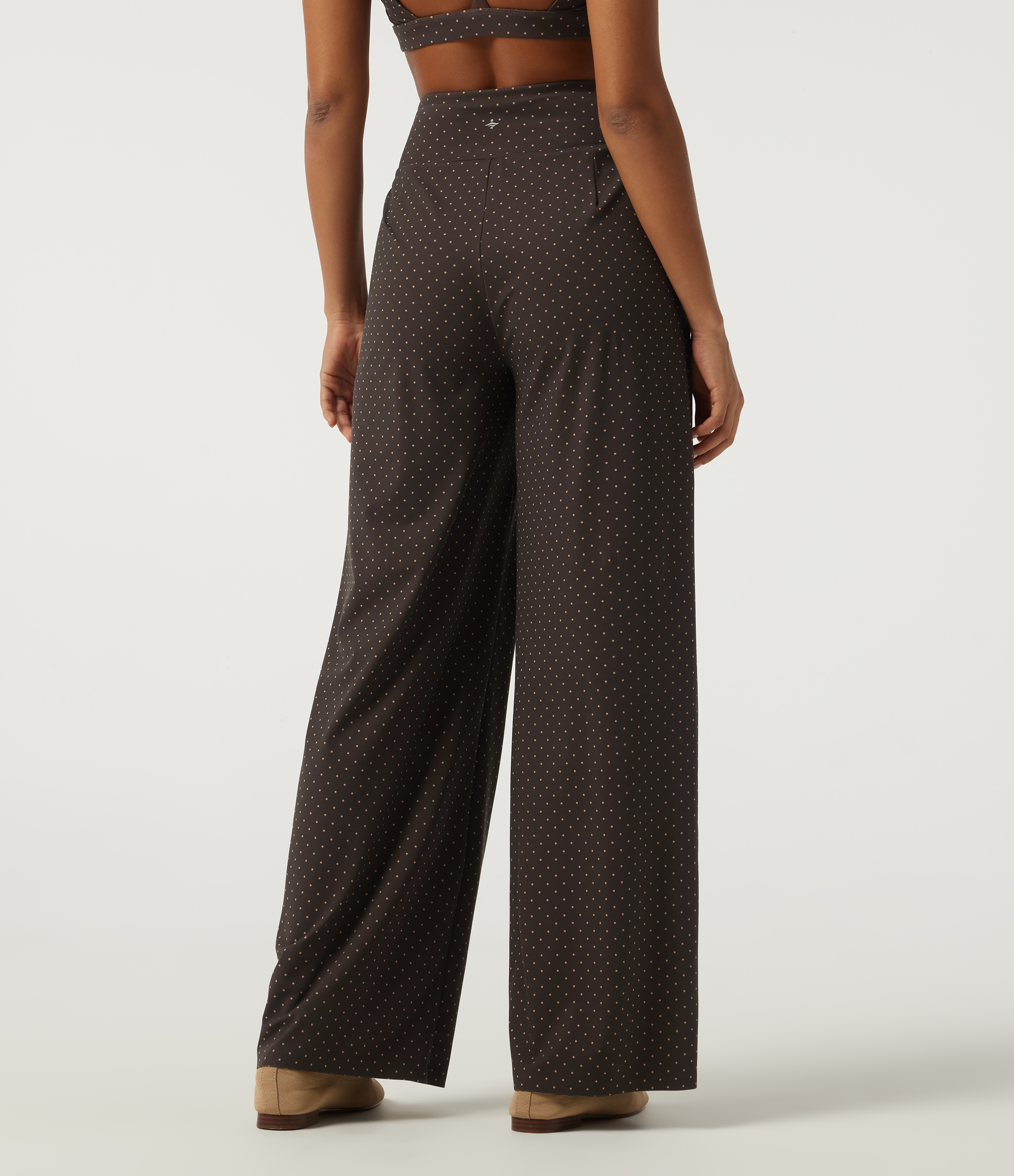 Black Micro Dot High Waisted Wide Leg Polka Dot Yoga Pants with Pockets / 2