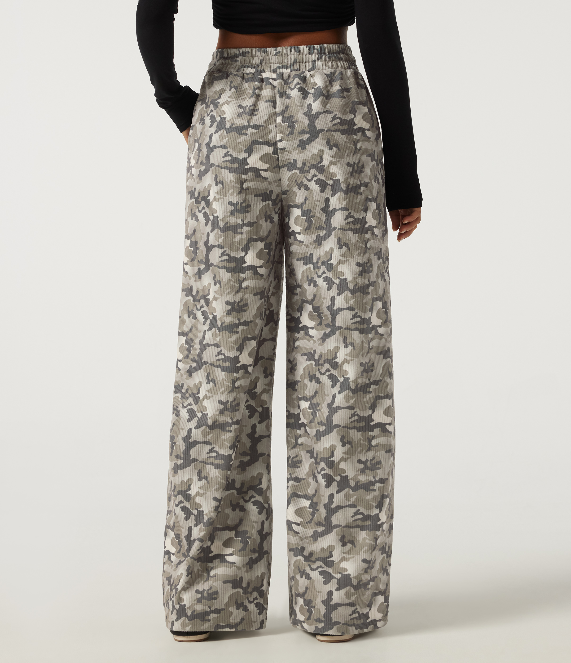 Foggy Night Camo Pantalon cargo baggy camouflage côtelé taille haute à cordon de serrage avec poches / 2