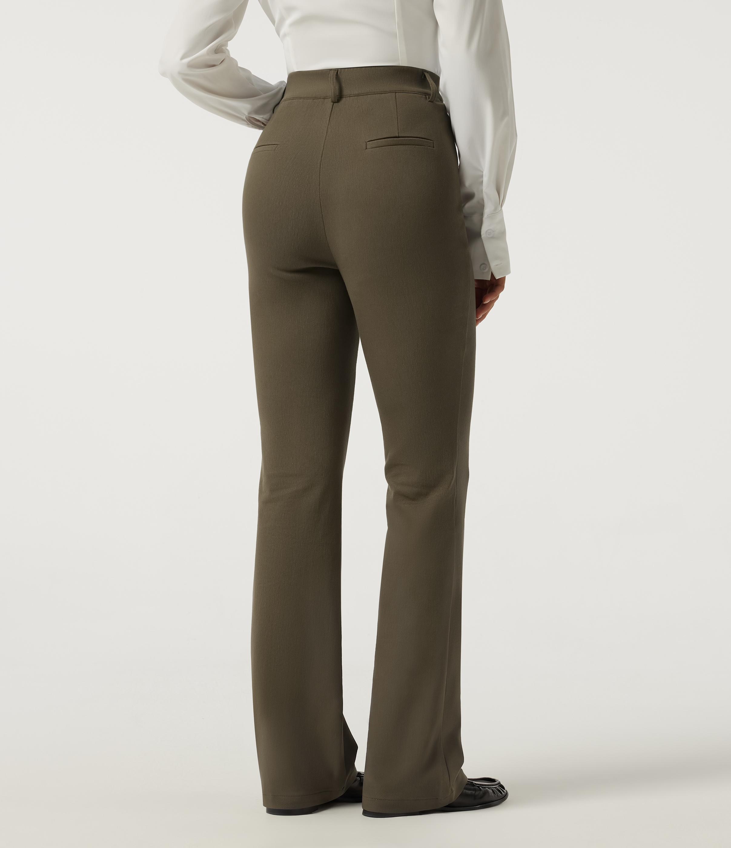 Withered Green Bootcut-Bürohose aus Baumwolle mit hohem Bund und Seitentaschen / 2