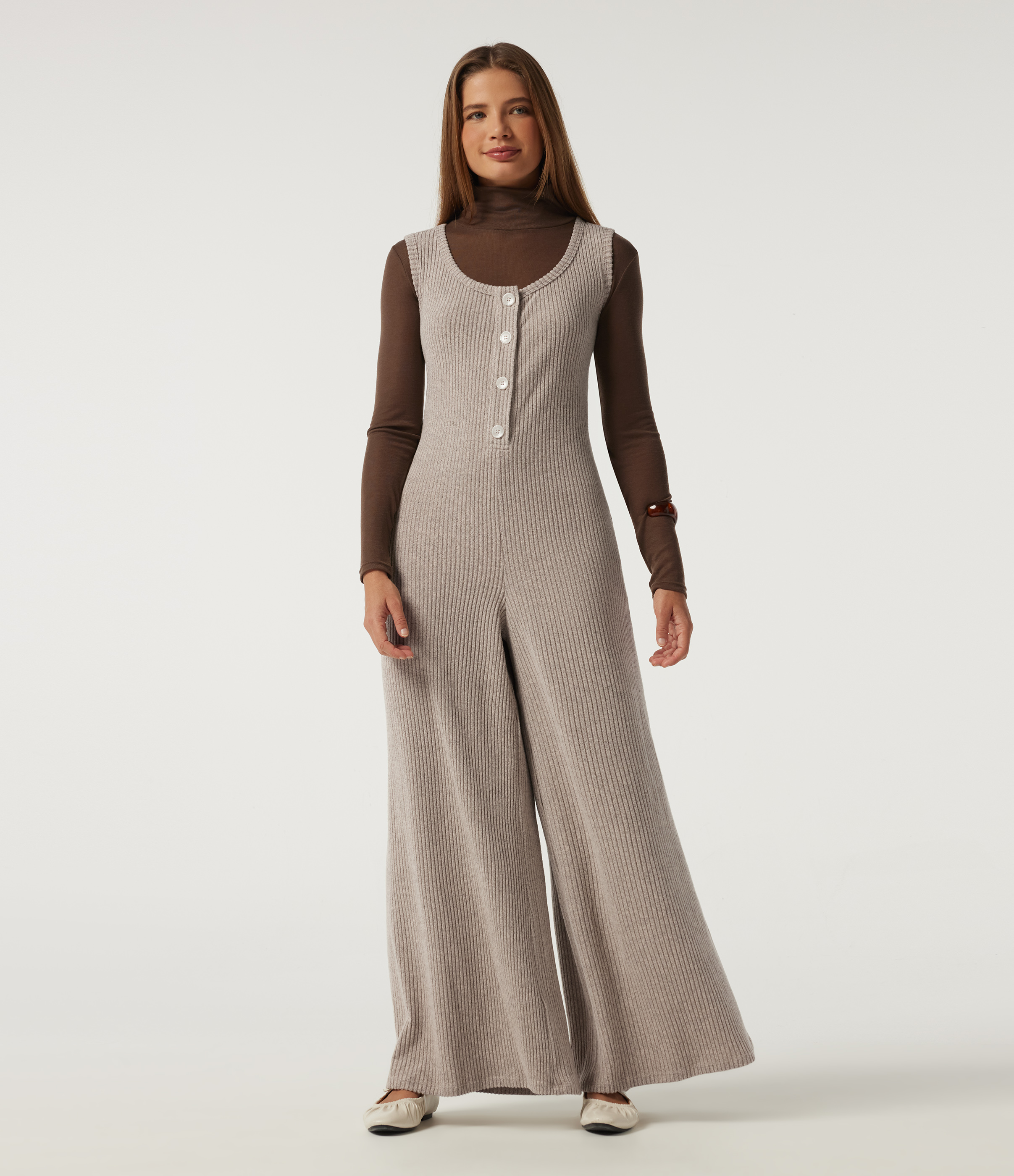 Ribbed Knit U Neck Wide Leg Casual Jumpsuit with Pockets