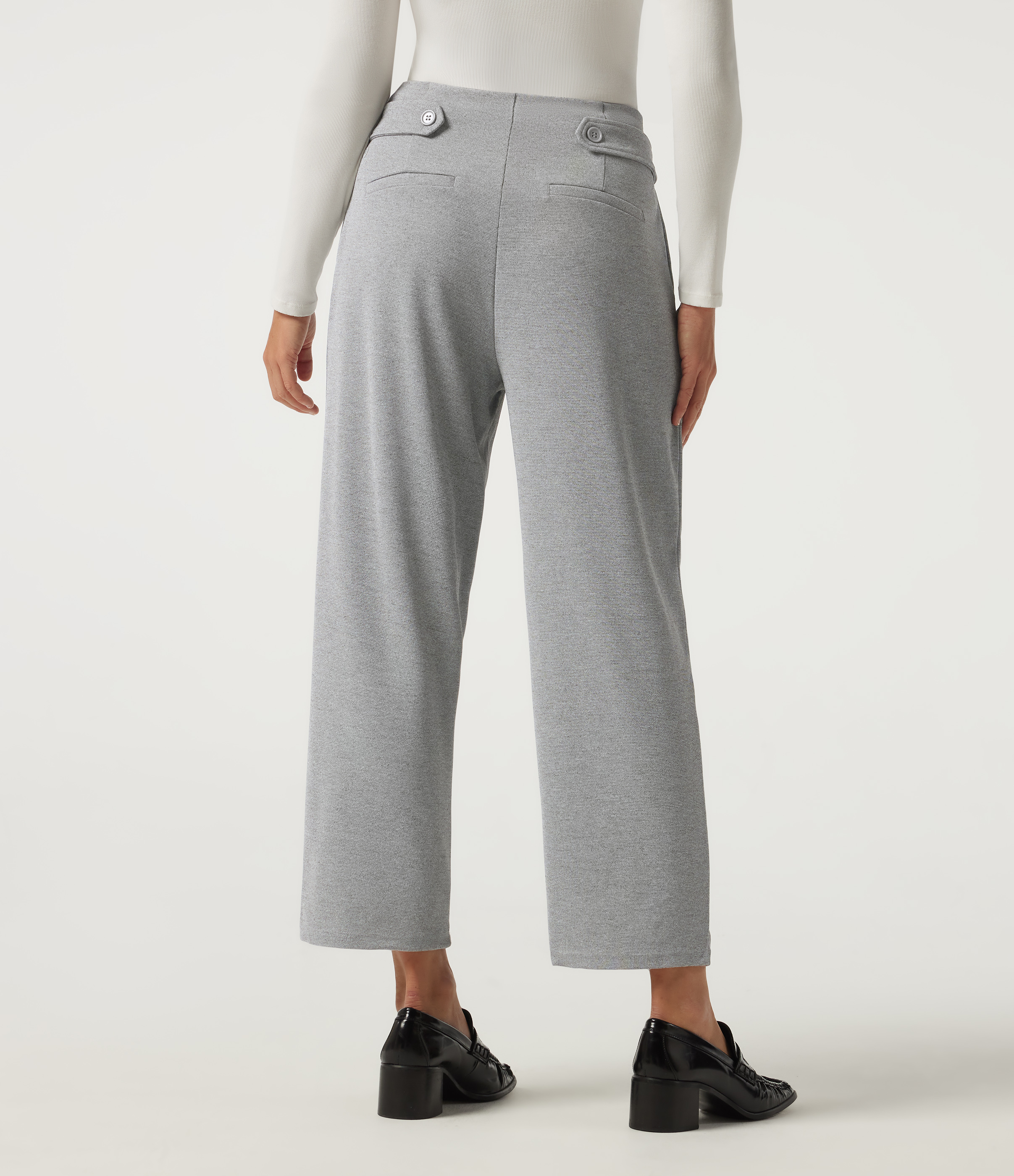 Waffle Gray Halara Flex™ - Schmal zulaufende, geraffte Bürohose mit mittelhohem Bund, Seitentaschen und Waffelstoff / 2