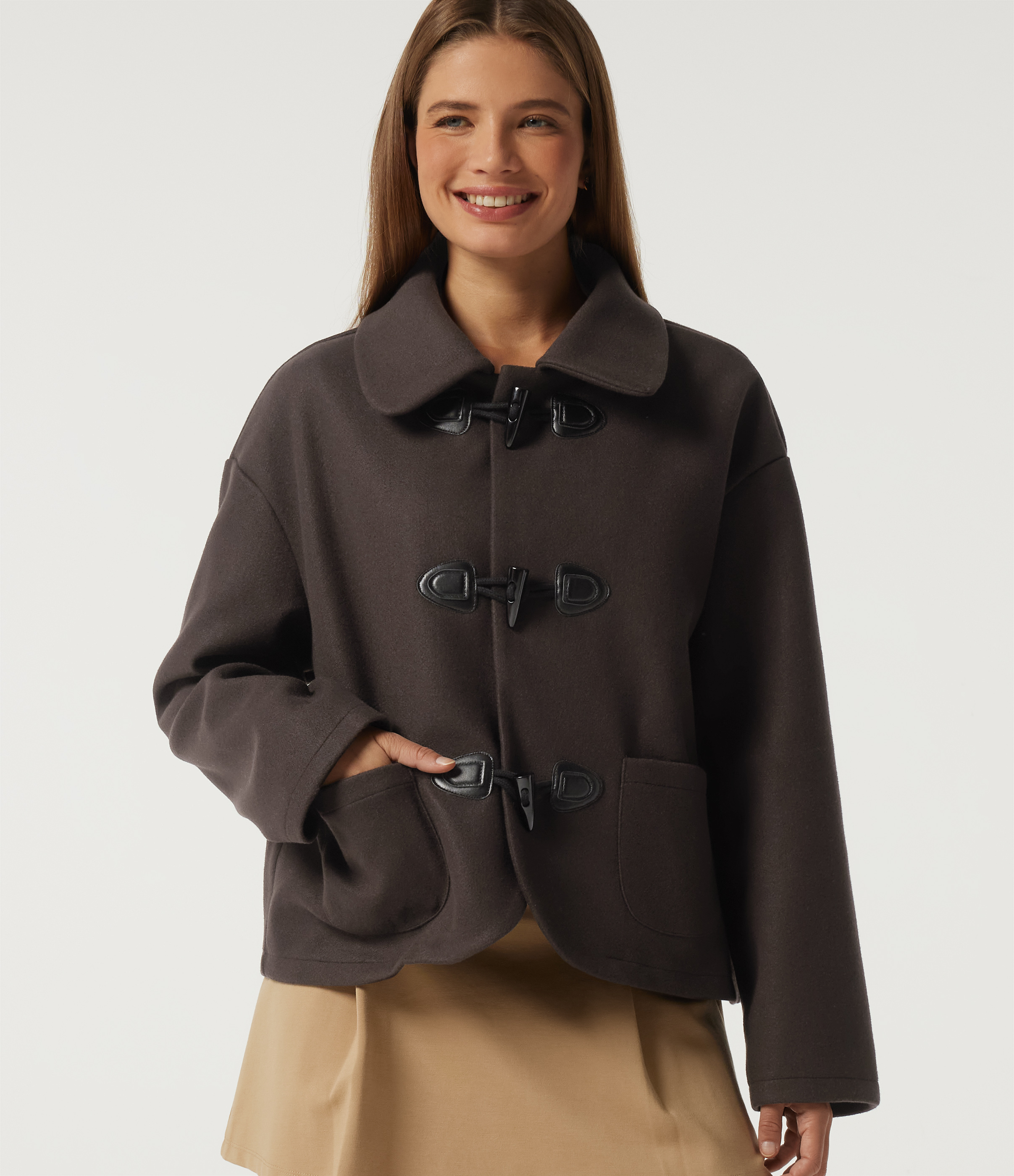 Collared Long Sleeve Casual Coat with Pockets