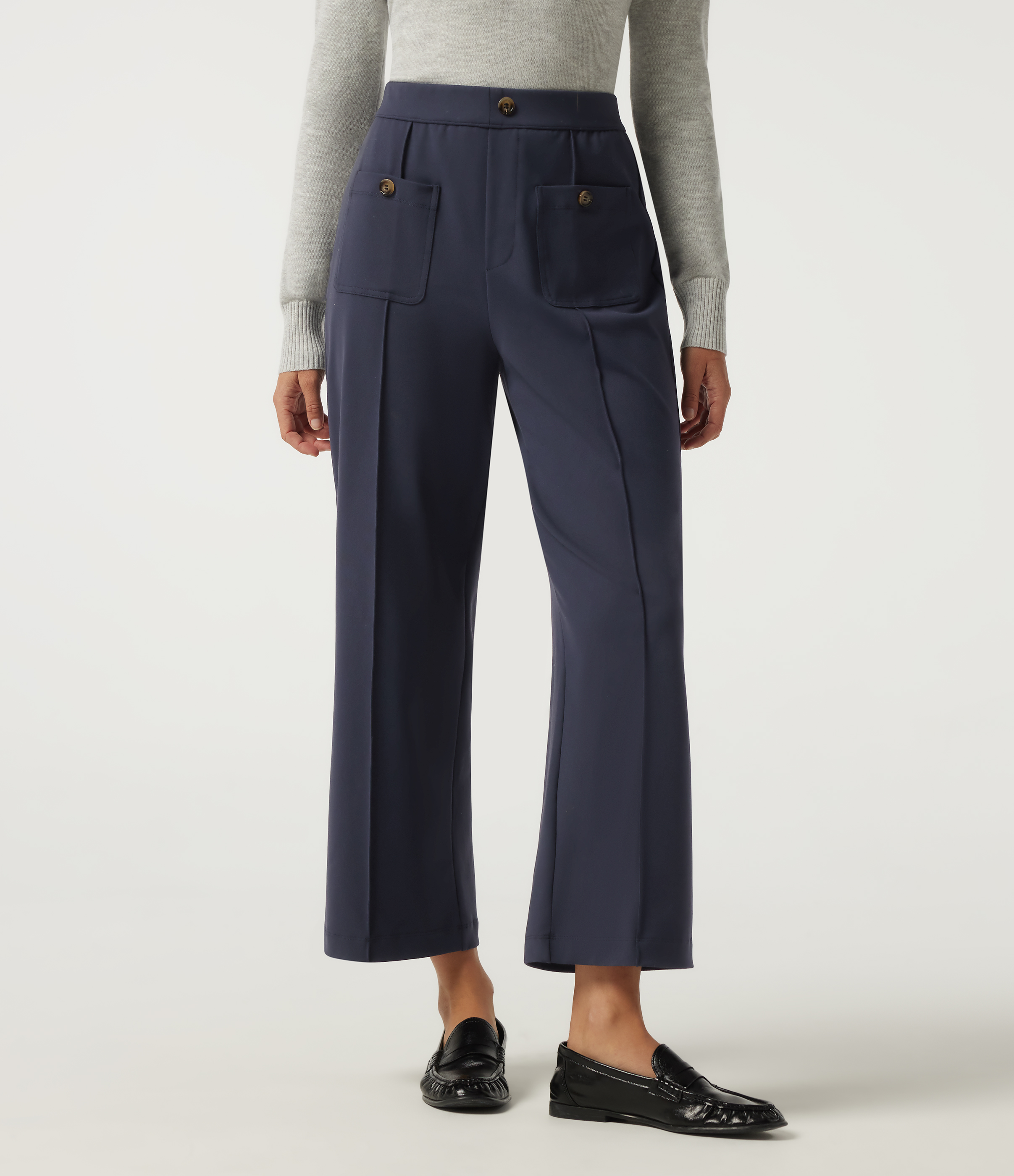 High Waisted Straight Leg Pintuck Work Pants with Pockets