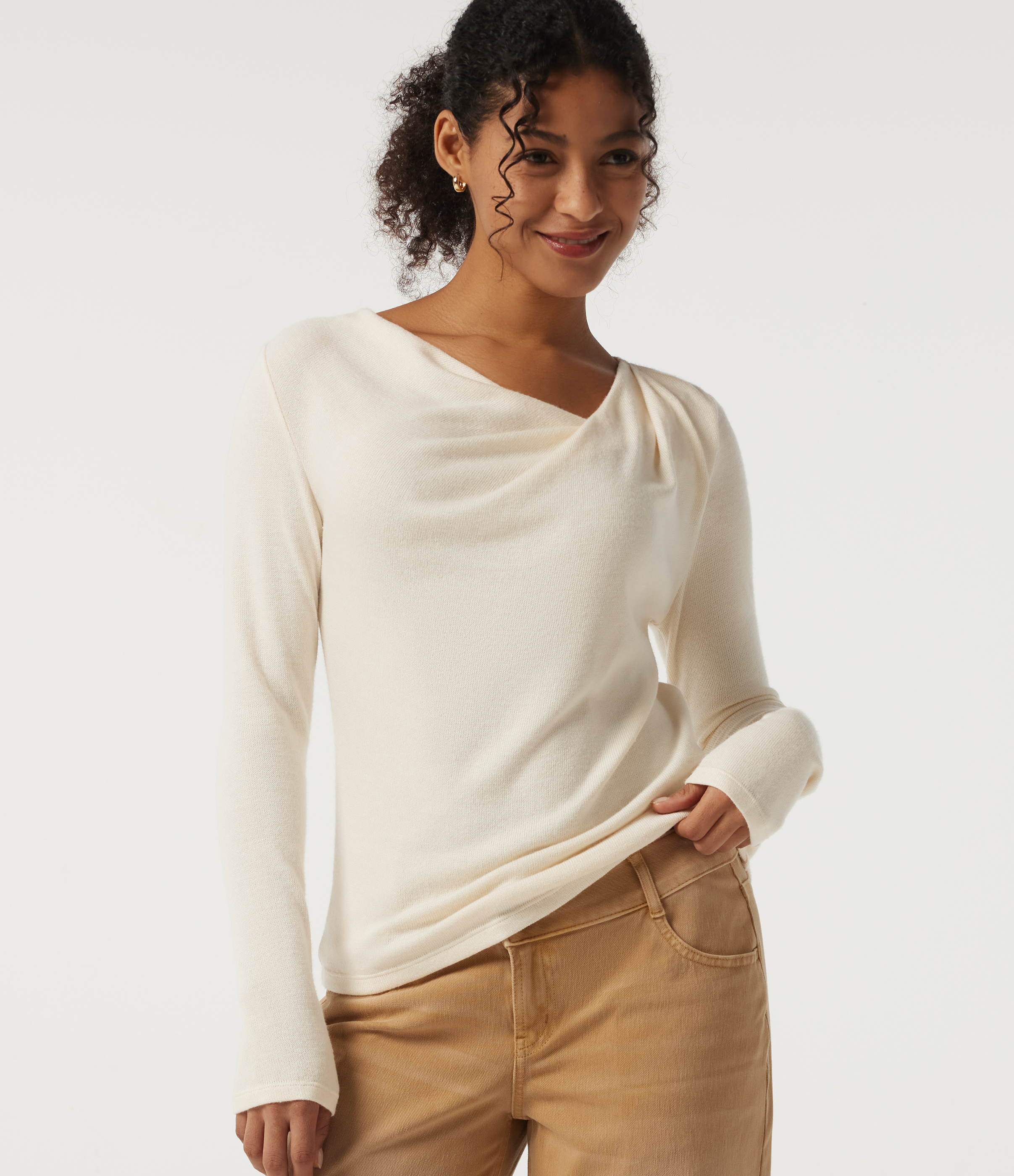Cowl Neck Long Sleeve Asymmetric Casual Top