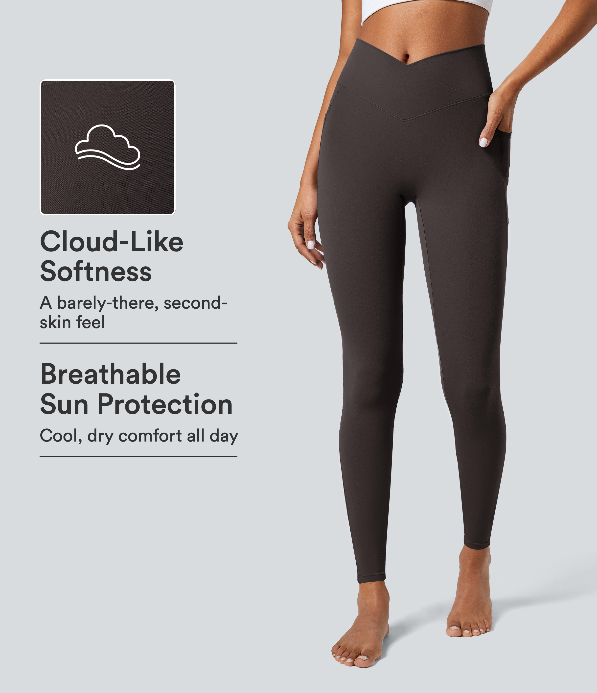 SoftlyZero™ Leggings mit Crossover-Bund und Tasche, einfarbig