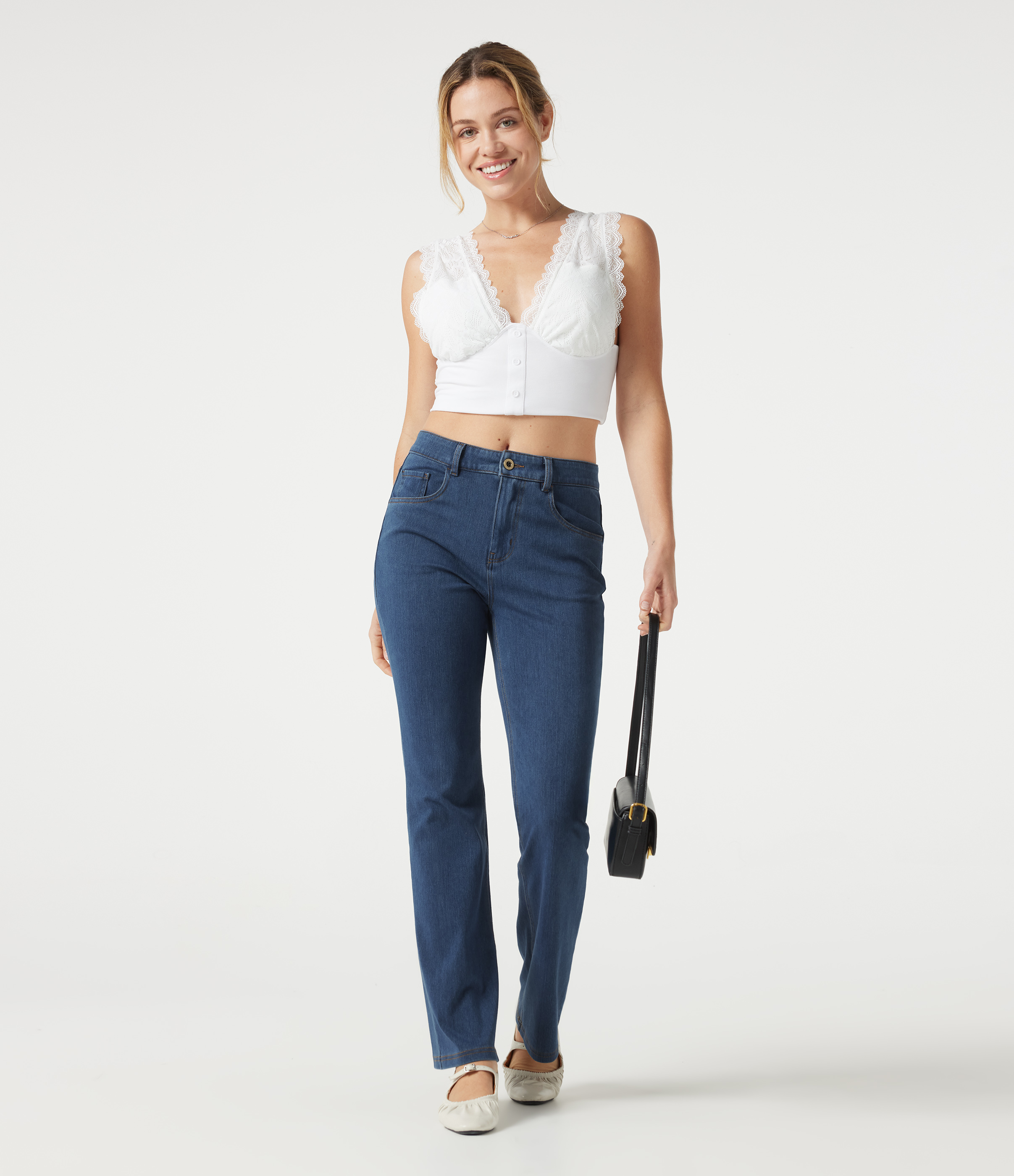 Washed Denim Bleached Blue Halara Flex™ - Lässige Bootcut-Jeans aus elastischem Strick-Denim mit mittelhohem Bund und Knopftaschen / 2