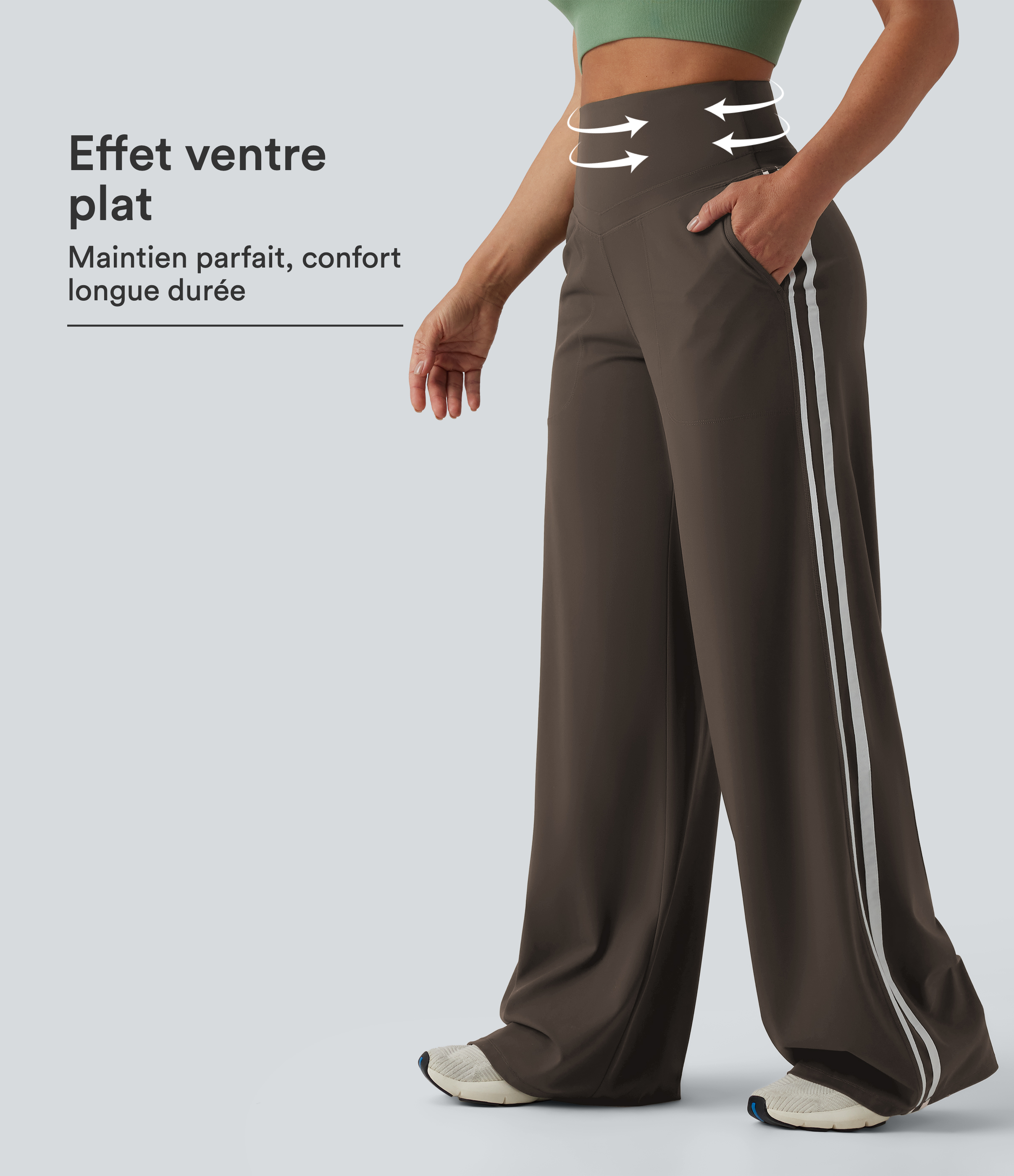 Pantalon ample yoga Halara UltraSculpt™ taille haute gainant à rayures color block avec poches