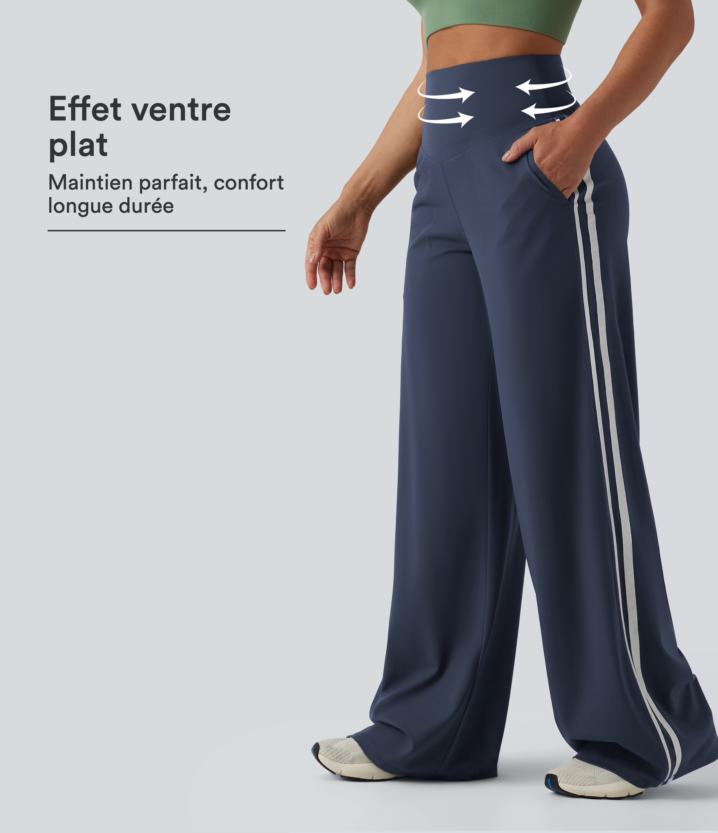 Pantalon ample yoga Halara UltraSculpt™ taille haute gainant à rayures color block avec poches
