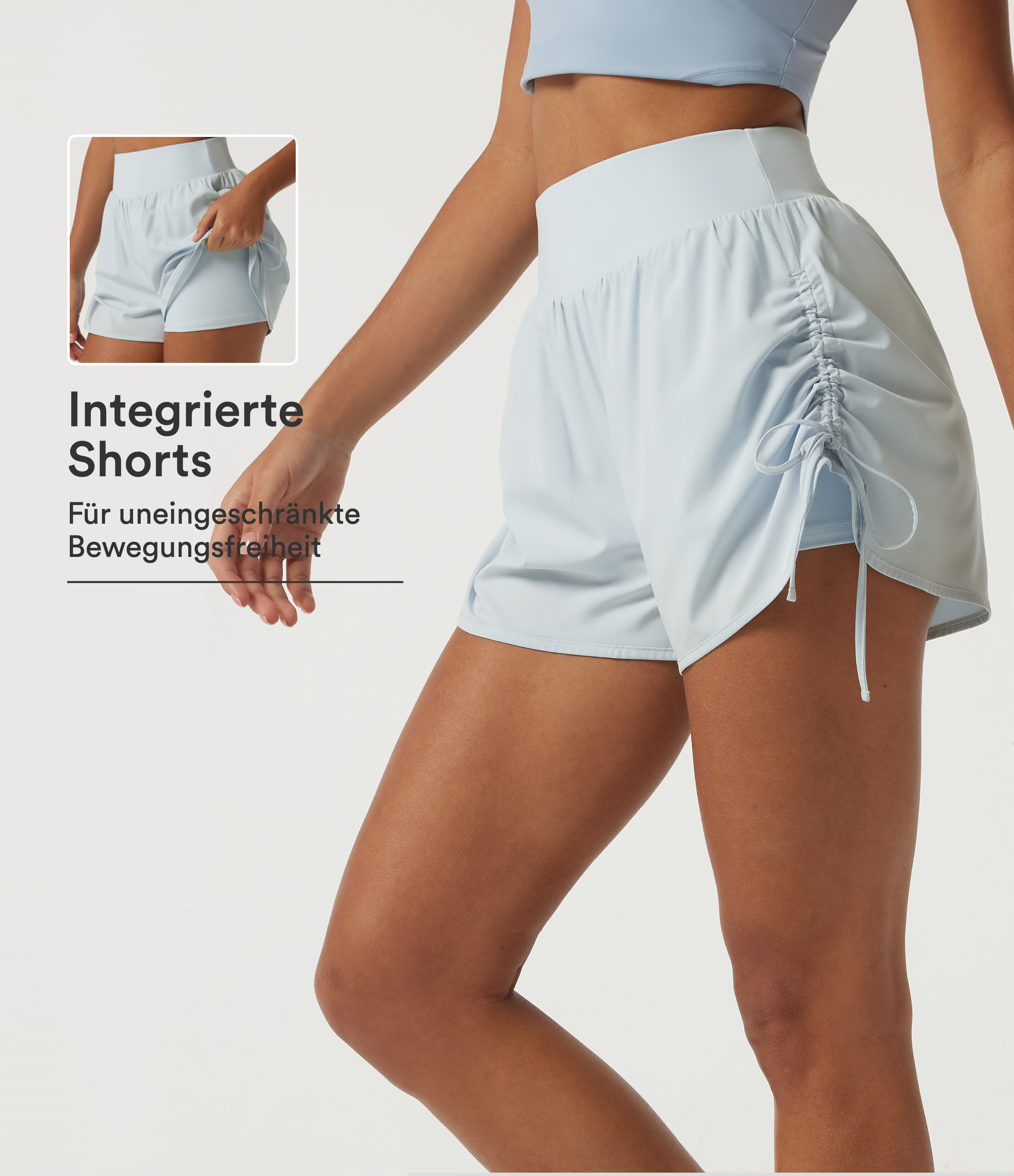 Breezeful™ - Geraffte 2-in-1 Lauf-Shorts mit hohem Bund und Bauchkontrolle - schnelltrocknend, 7,6 cm