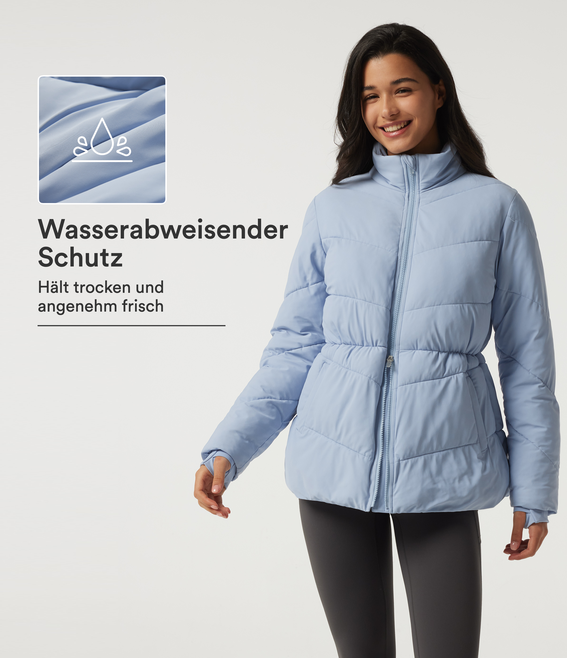 PuffFlex - Lässige Steppjacke mit hohem Kragen, Seitentaschen, langen Ärmeln und Daumenlöchern - wasserabweisend, strapazierfähig
