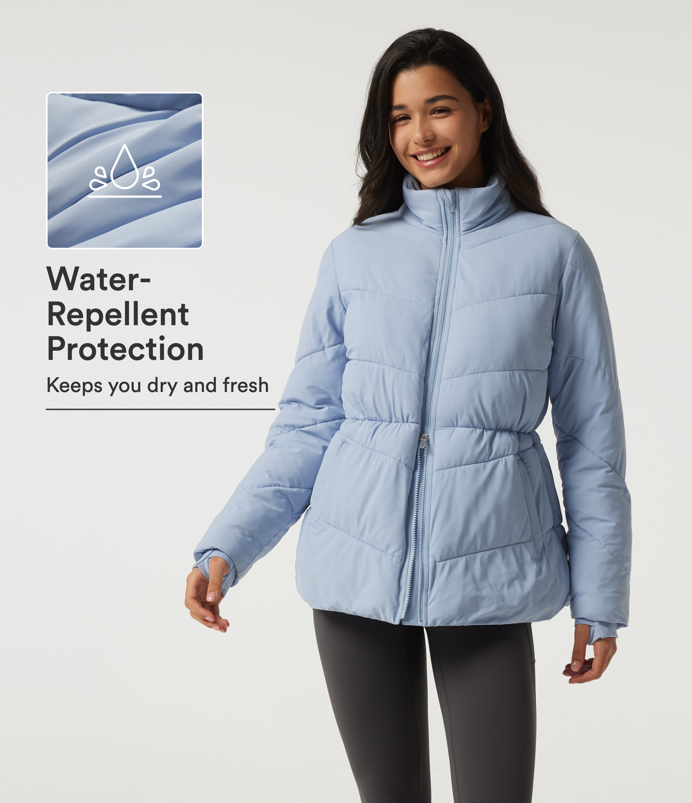 PuffFlex Durable Water Repellent High Neck Long Sleeve Casual Padded Jacket with Pockets and Thumb Holes
