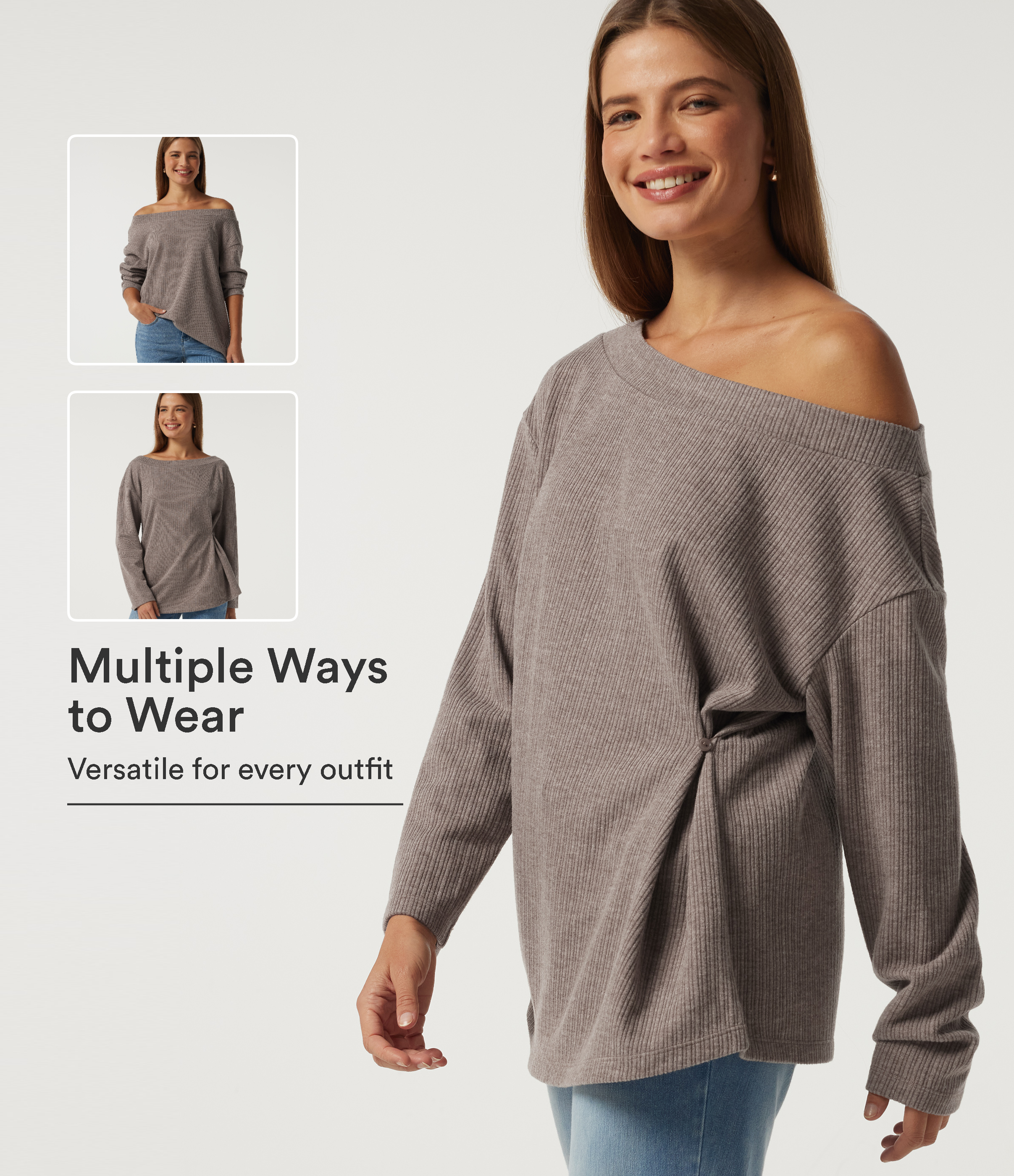 Ribbed Off Shoulder Long Sleeve Ruched Casual Top