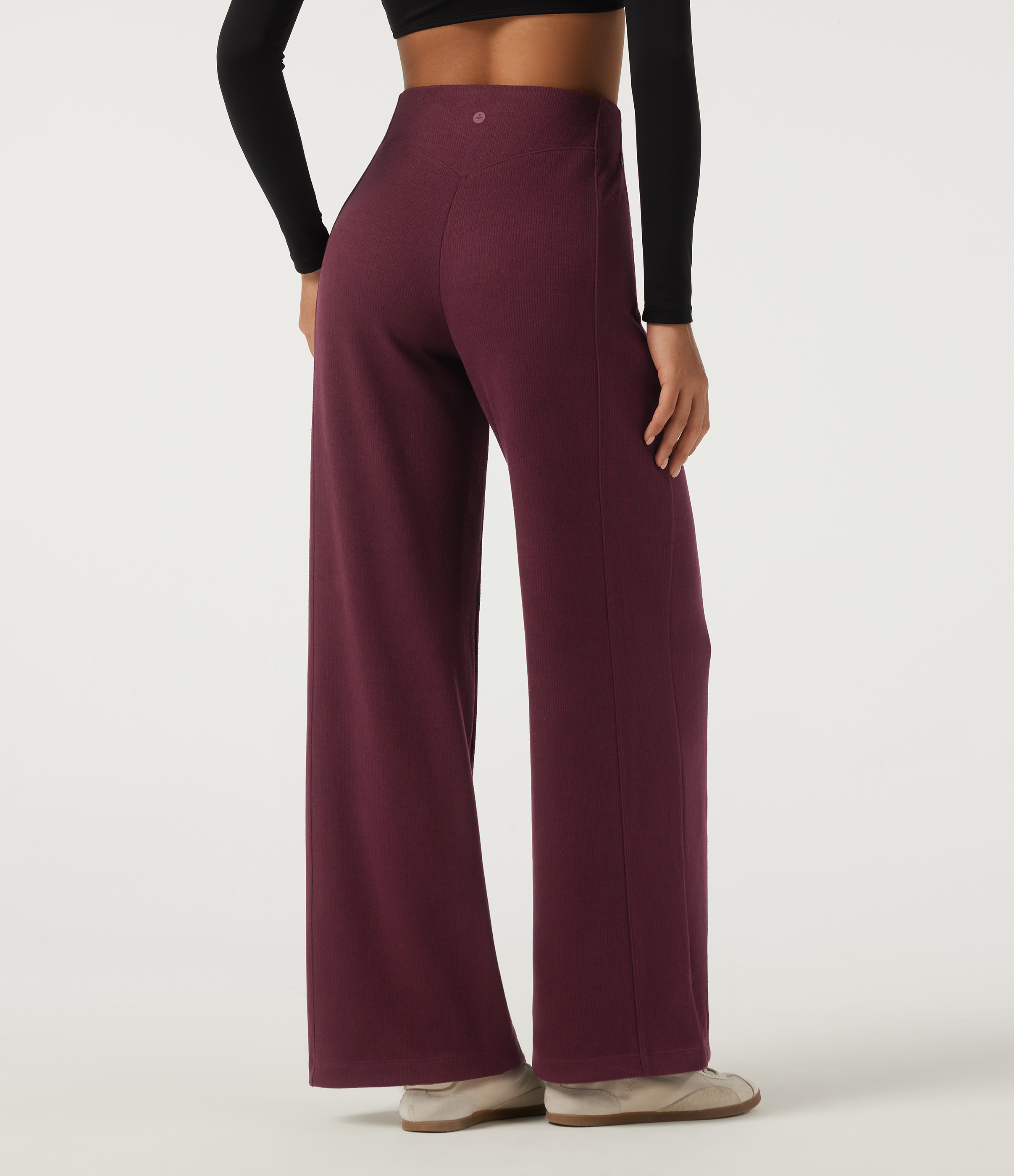 Cabernet Ribbed High Waisted Wide Leg Adjustable Hem Casual Pants with Pockets / 2