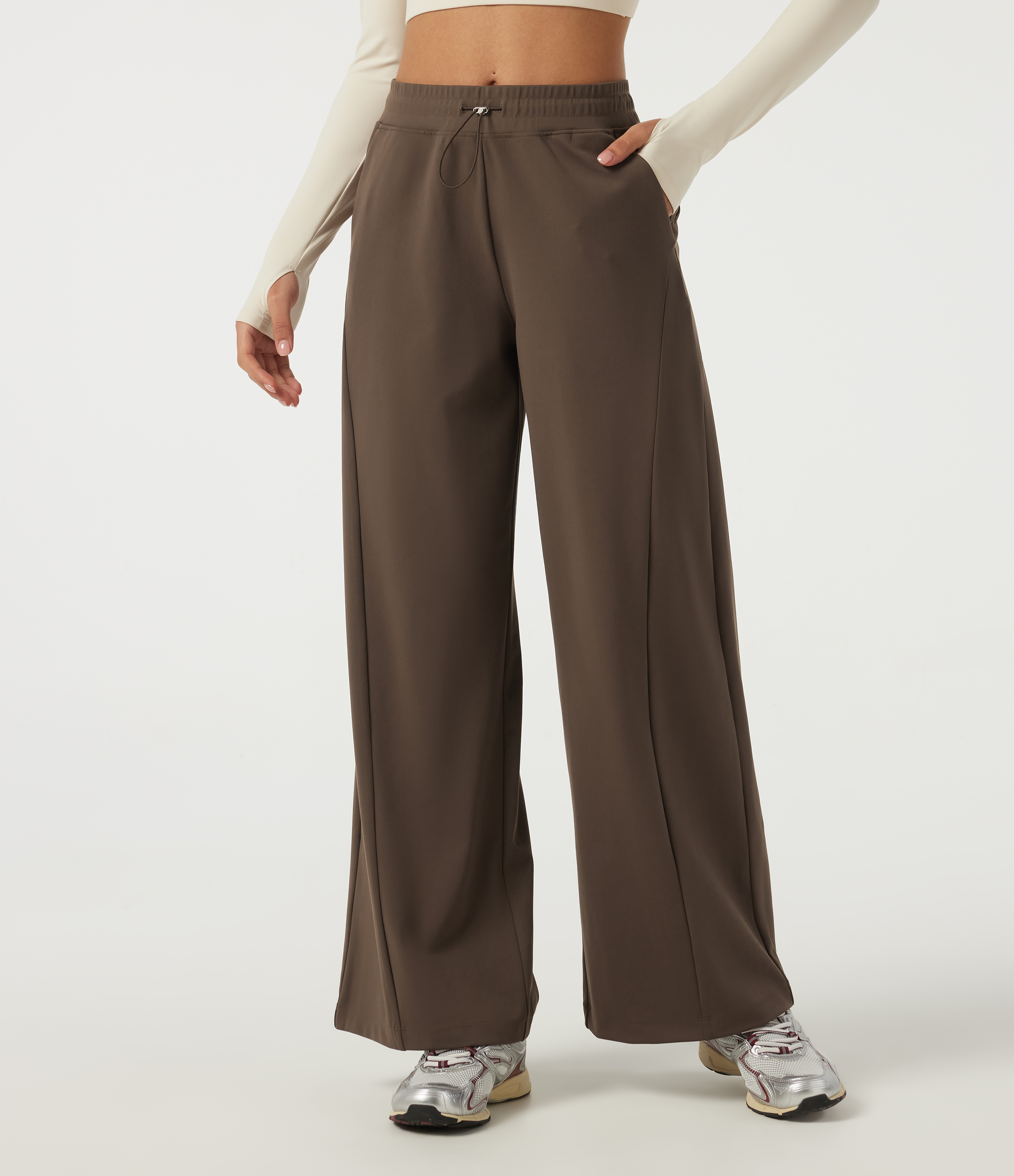 Mid Rise Drawstring Straight Leg Seam Workout Pants with Pockets