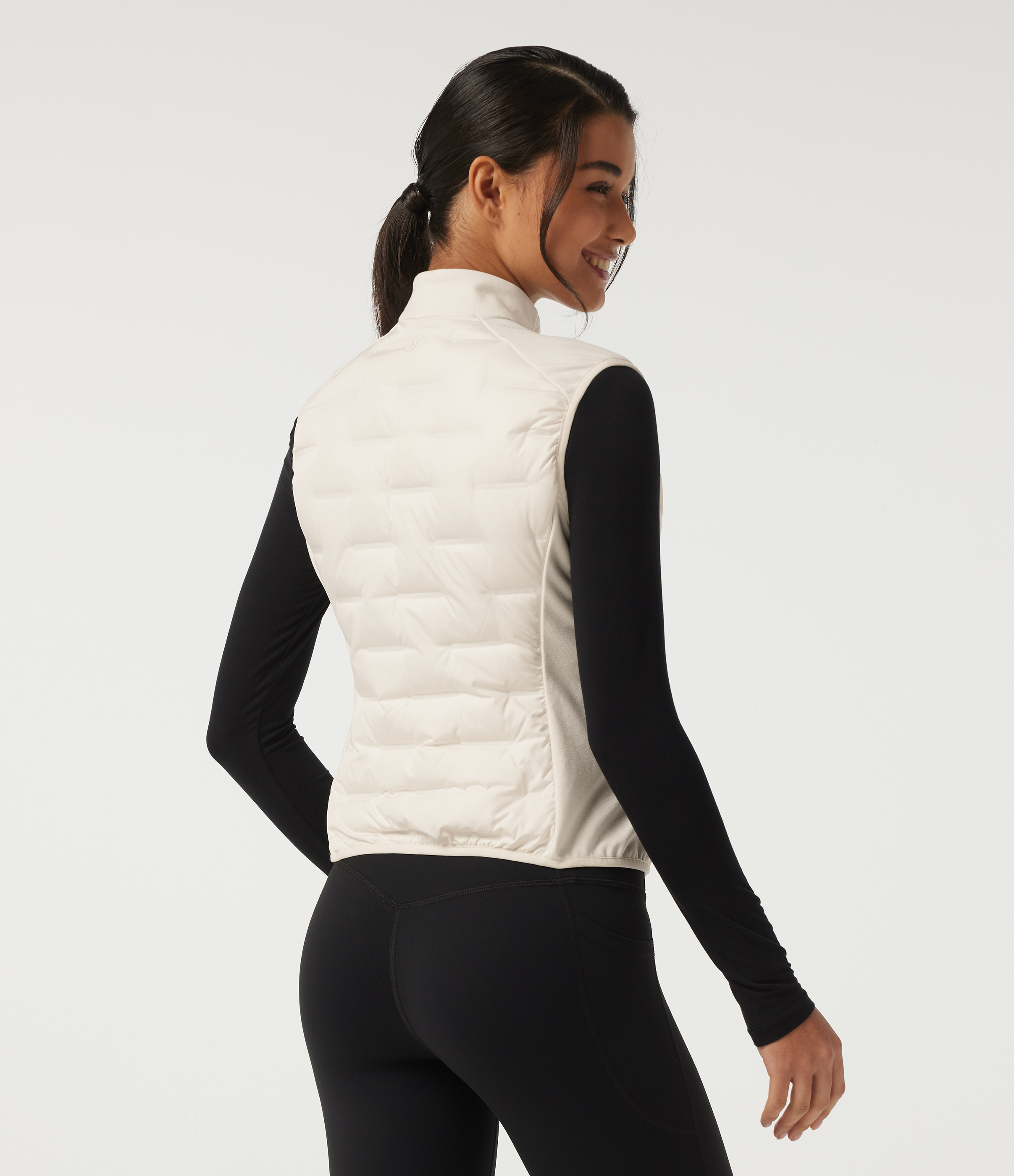 Egret High Neck Sleeveless Quilted Casual Down Vest with Pockets / 2