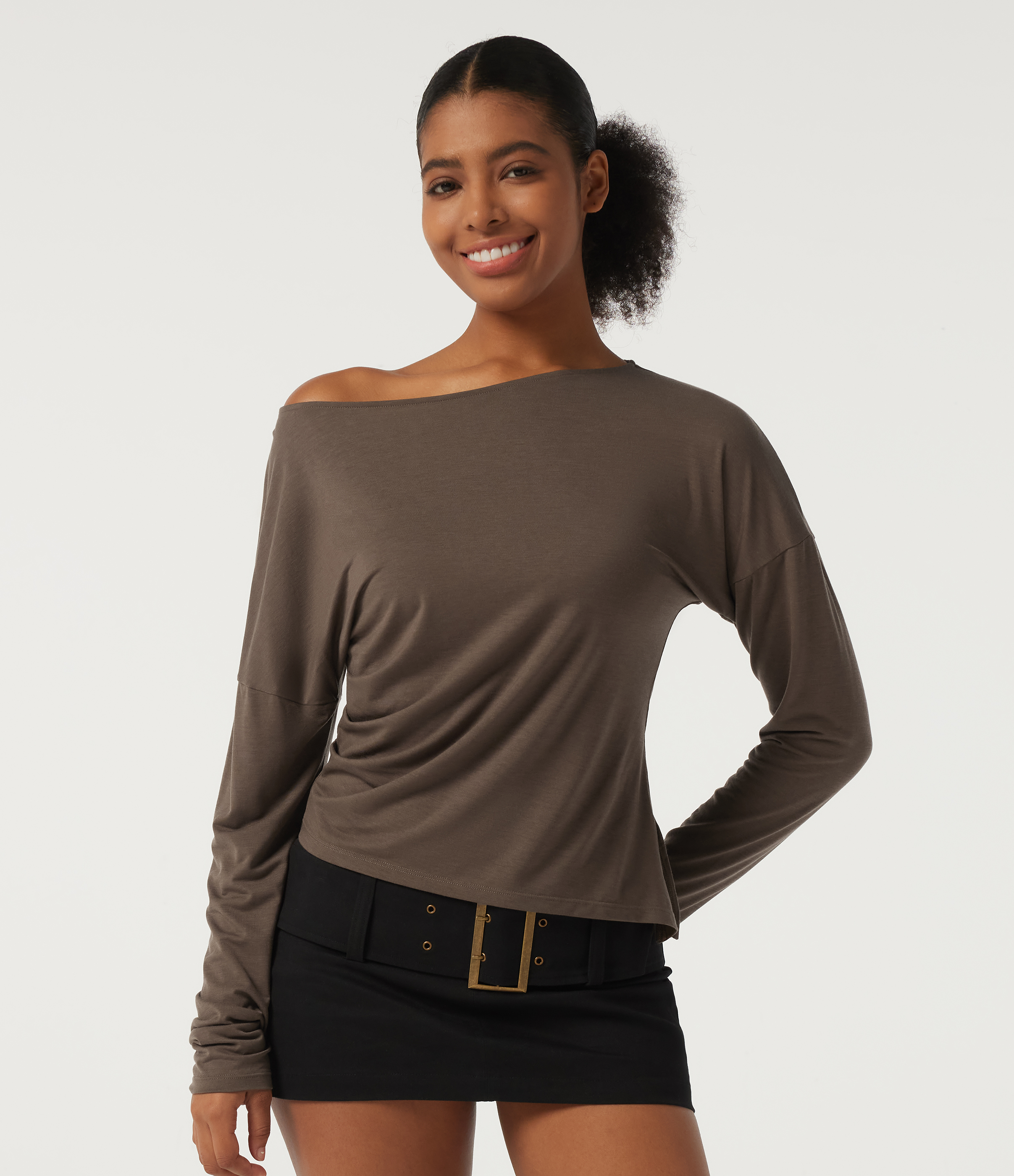 One Shoulder Long Sleeve Casual Wool-Blend Top
