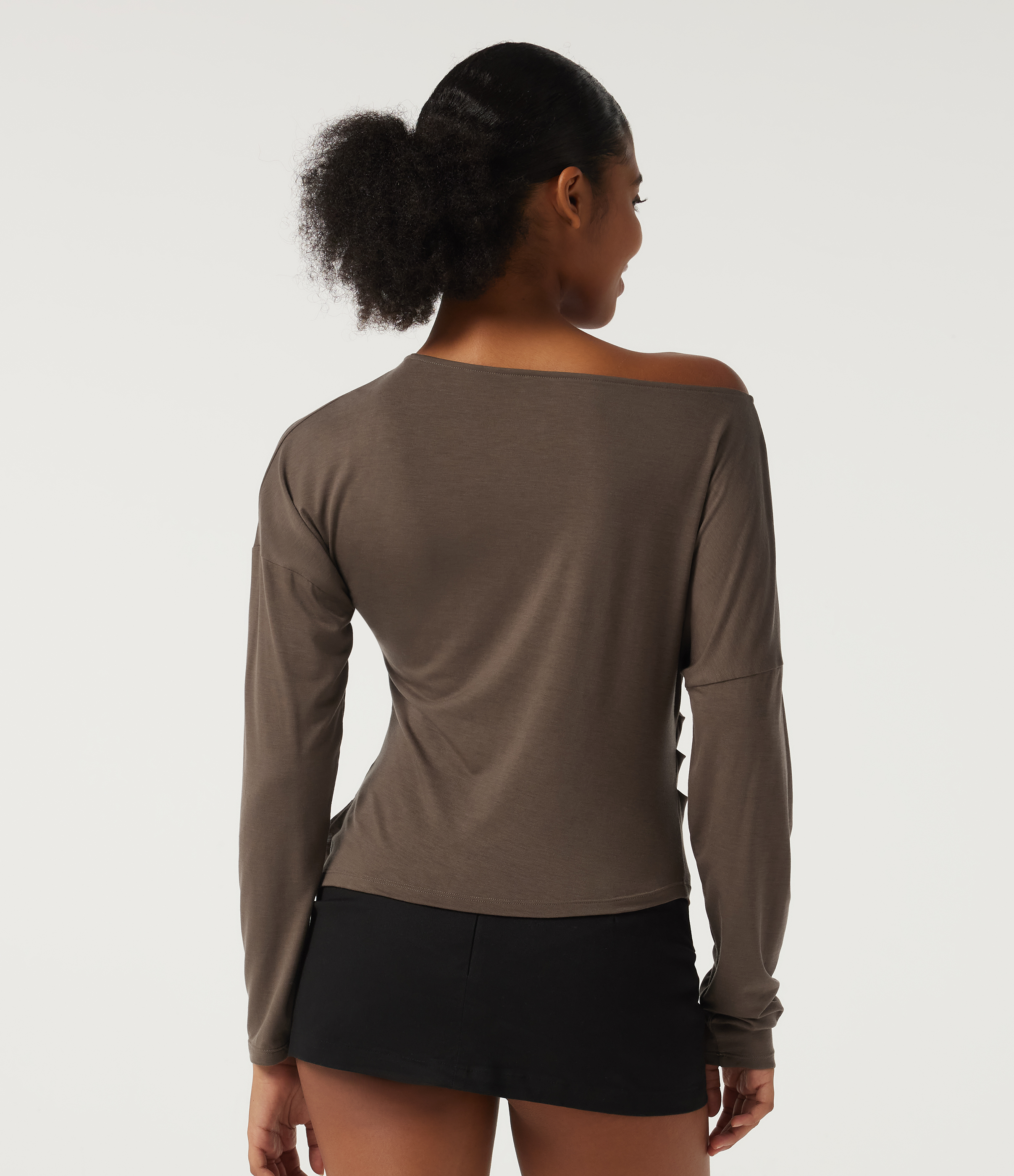 Hearth Nut Brown Top casual ombro único com manga comprida em mistura de lã / 2