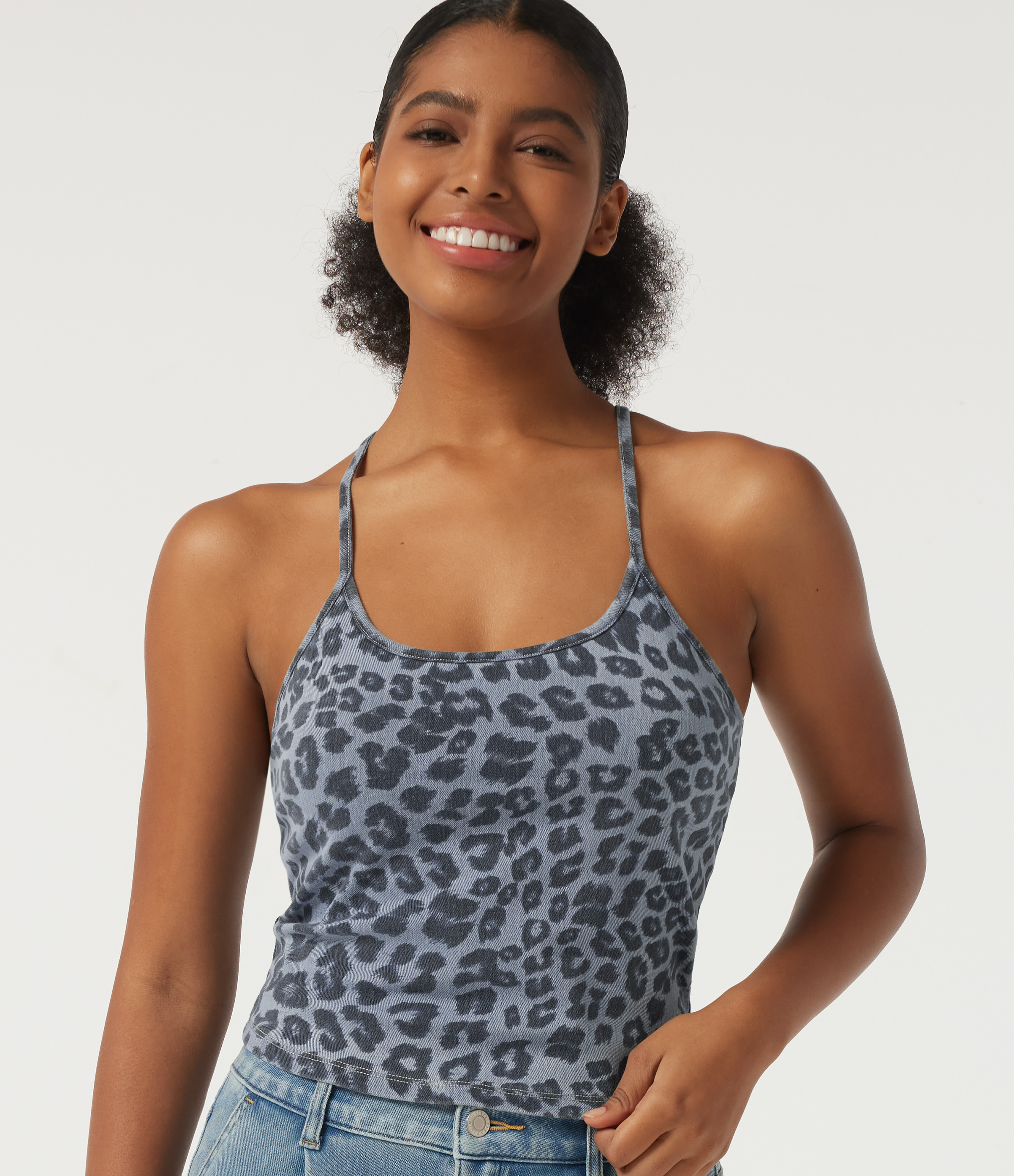 Halara Flex™ U Neck Leopard Print Sleeveless Built-in Bra Denim Casual Tank Top