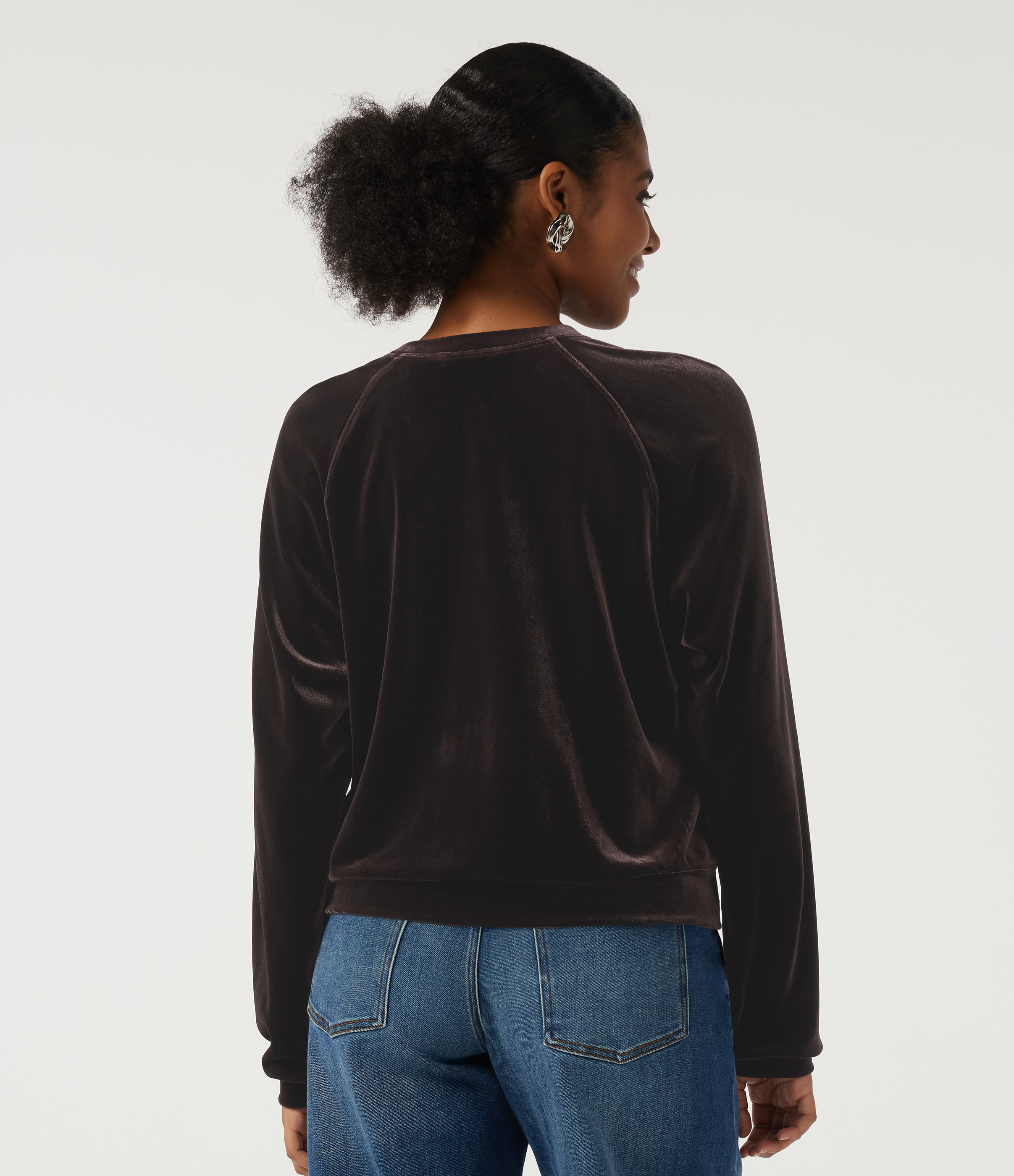 Charcoal Brown Sweat en velours à col rond manches longues / 2