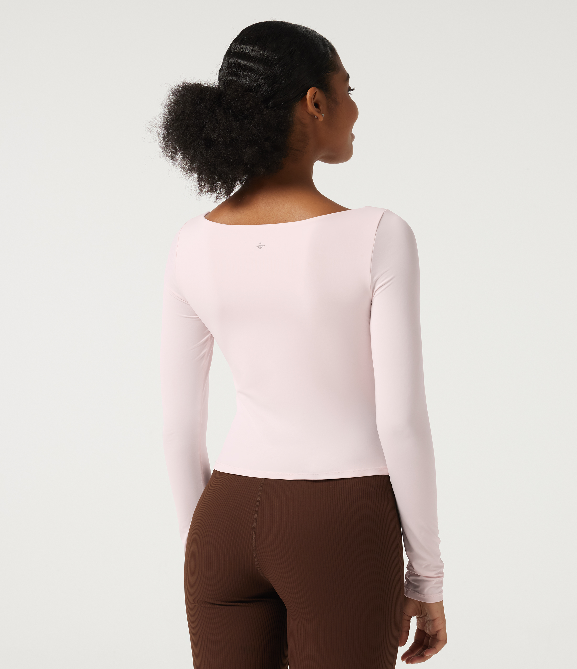 Primrose Pink Top de yoga Quick Dry à col bateau manches longues avec brassière intégrée / 2