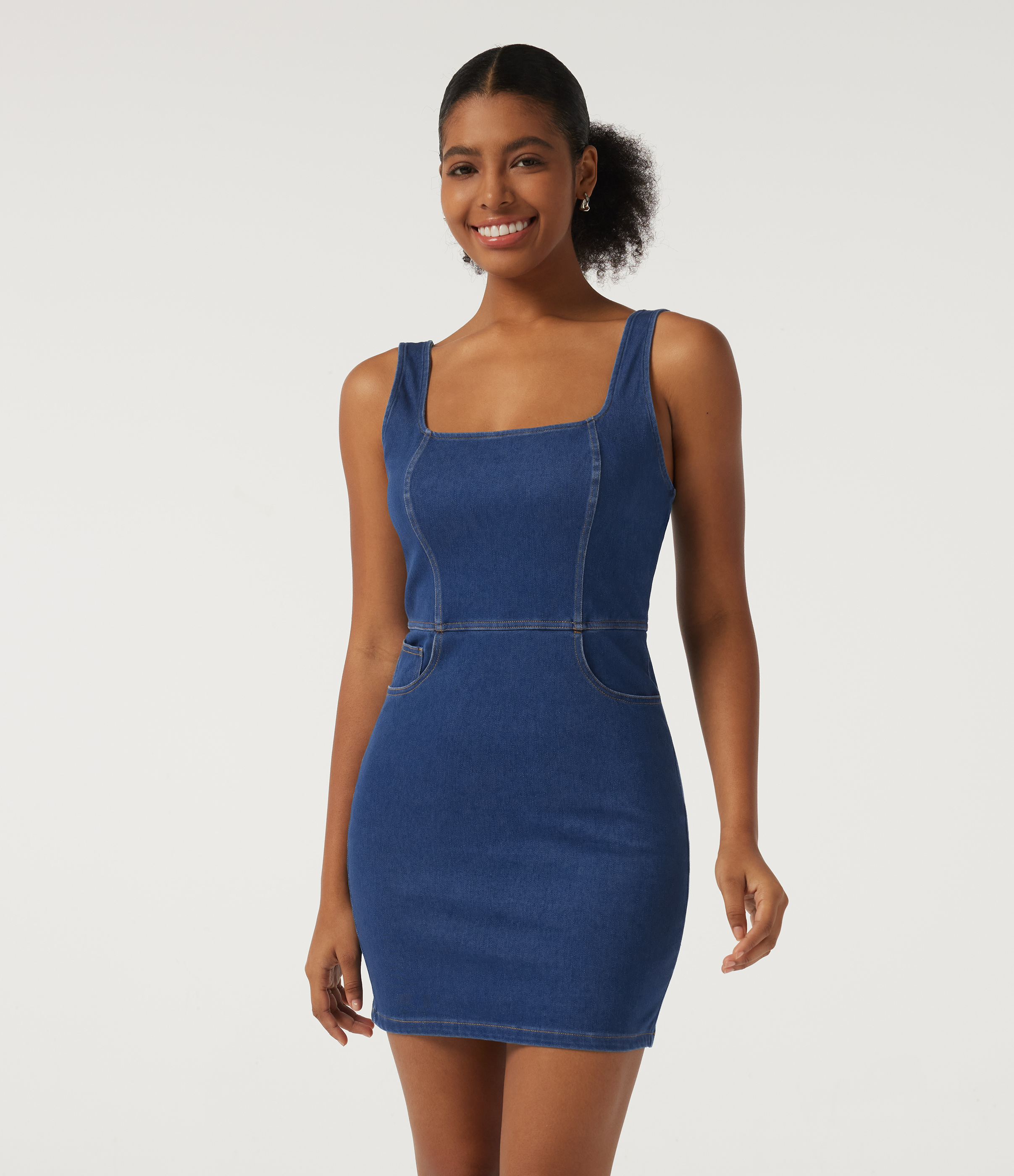 Halara Flex™ Denim Square Neck Sleeveless Patterned A-Line Bodycon Casual Mini Dress