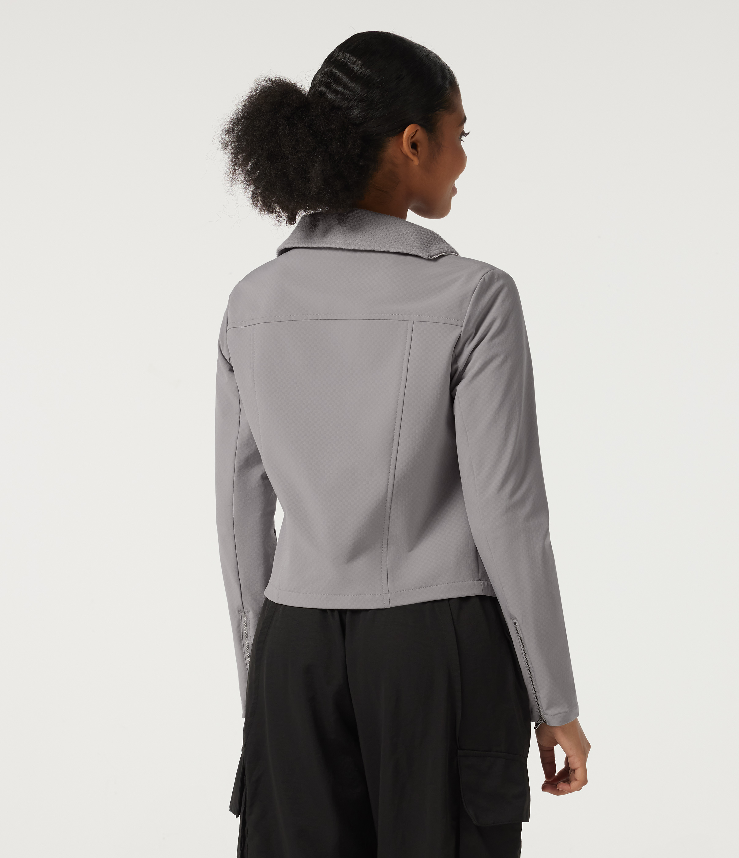 Silver Gravel Jachetă casual cu guler asimetric, mâneci lungi și buzunare / 2