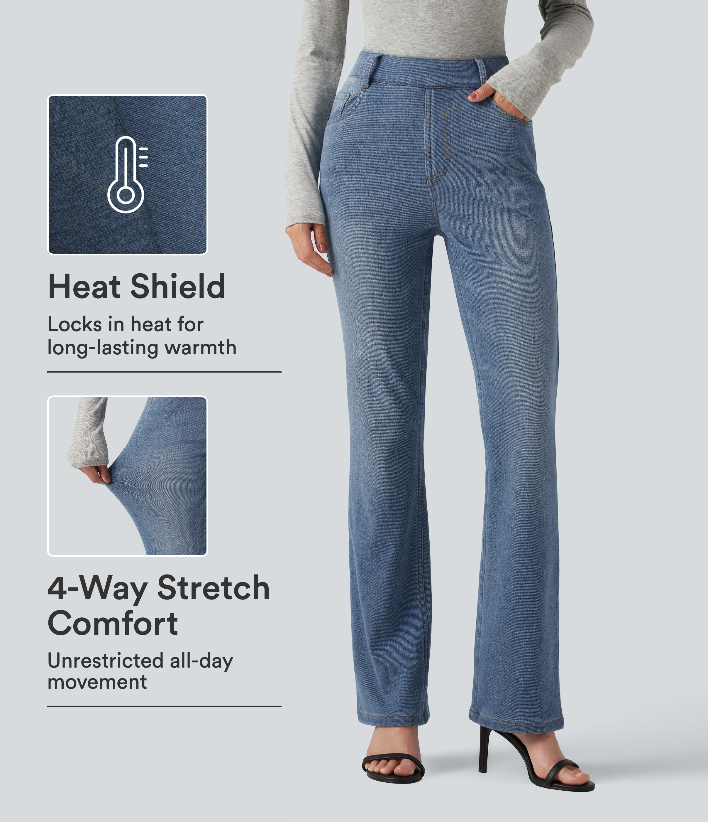 Halara Flex™ Denim Heat High Waisted Bootcut Casual Jeans with Pockets