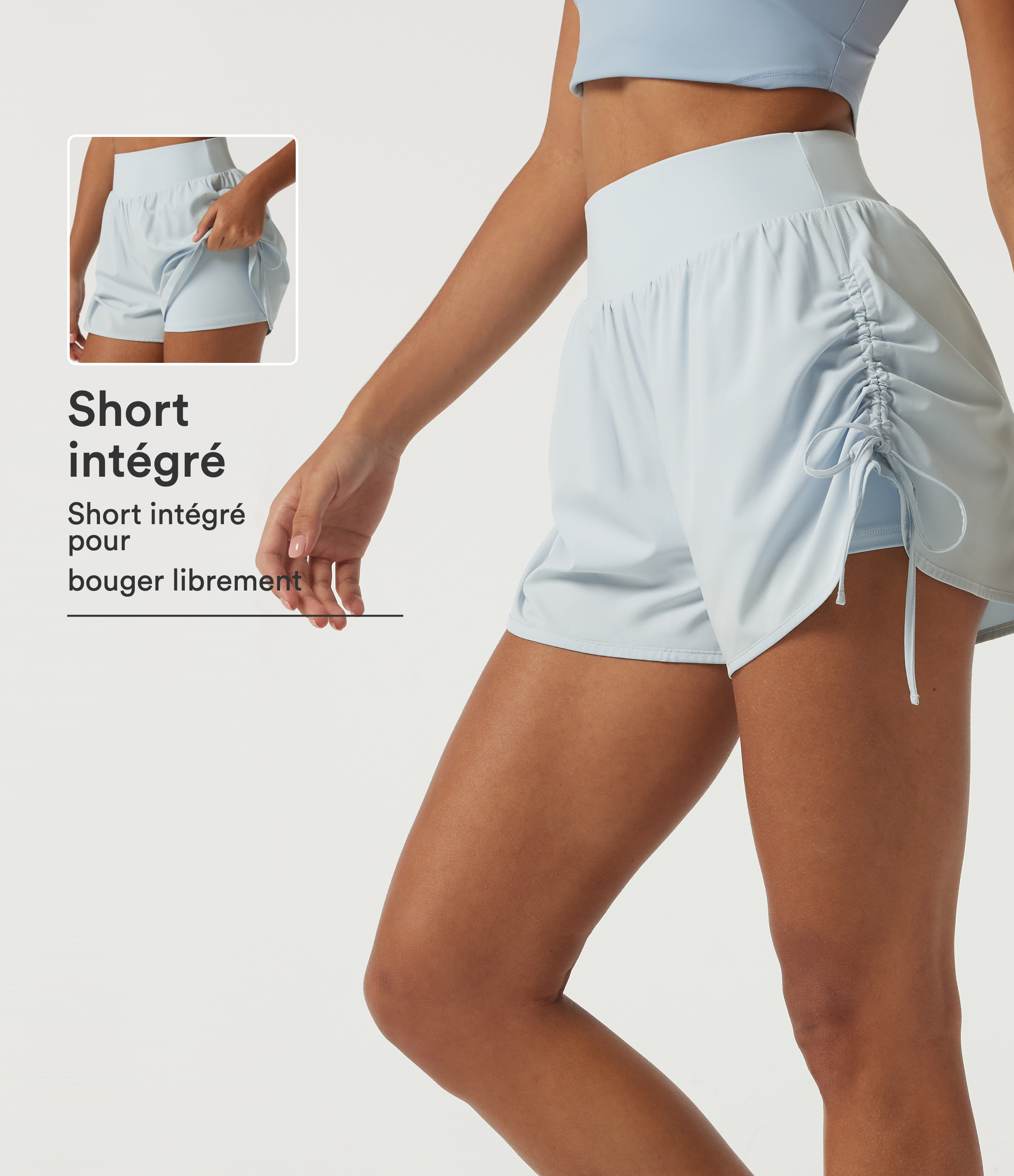 Baby Blue Short de running 2-en-1 Breezeful™ taille haute gainant à séchage rapide avec fronces 7,5 cm / 1