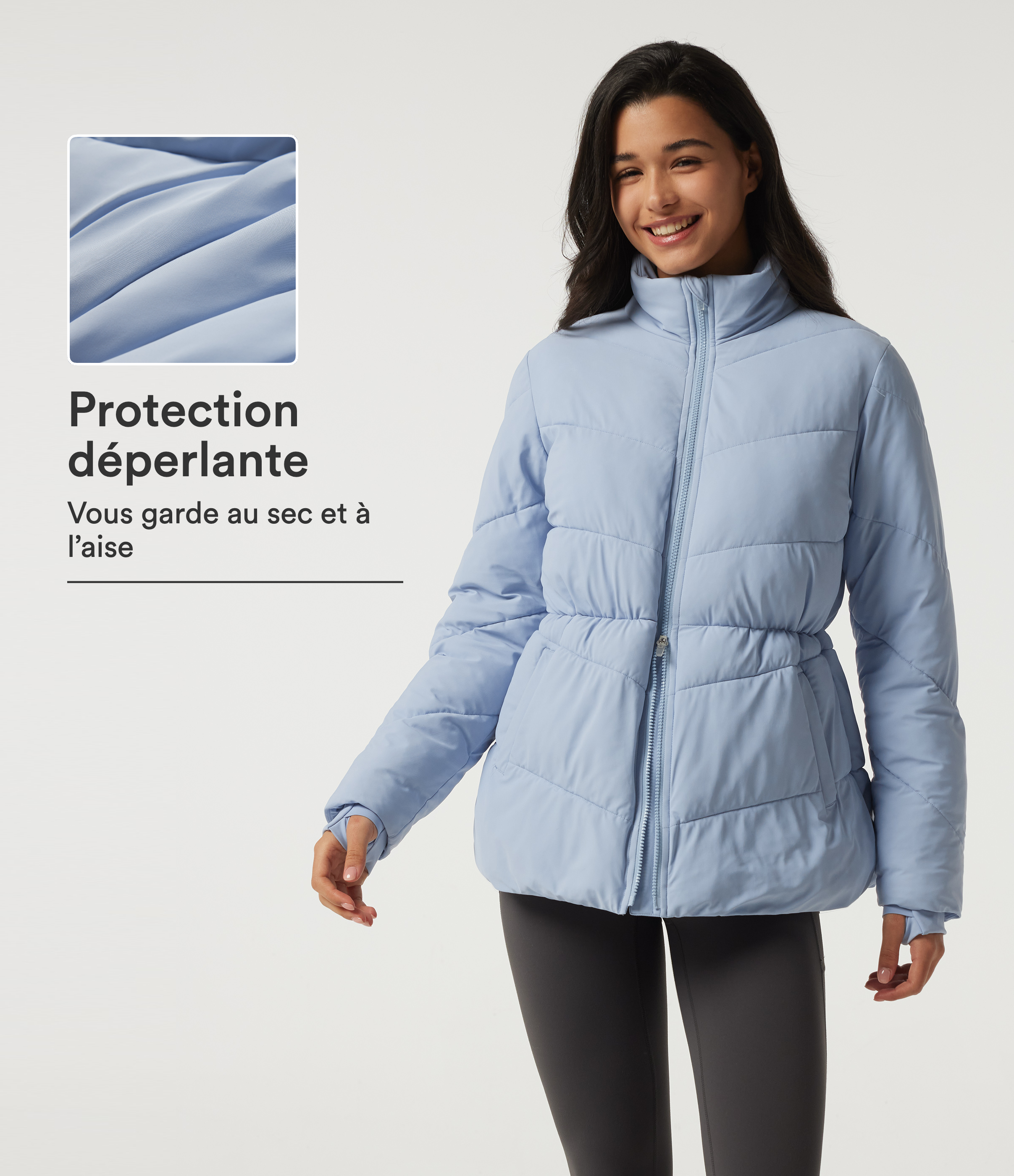Veste matelassée PuffFlex™ déperlante à col montant manches longues avec poches et passe-pouces