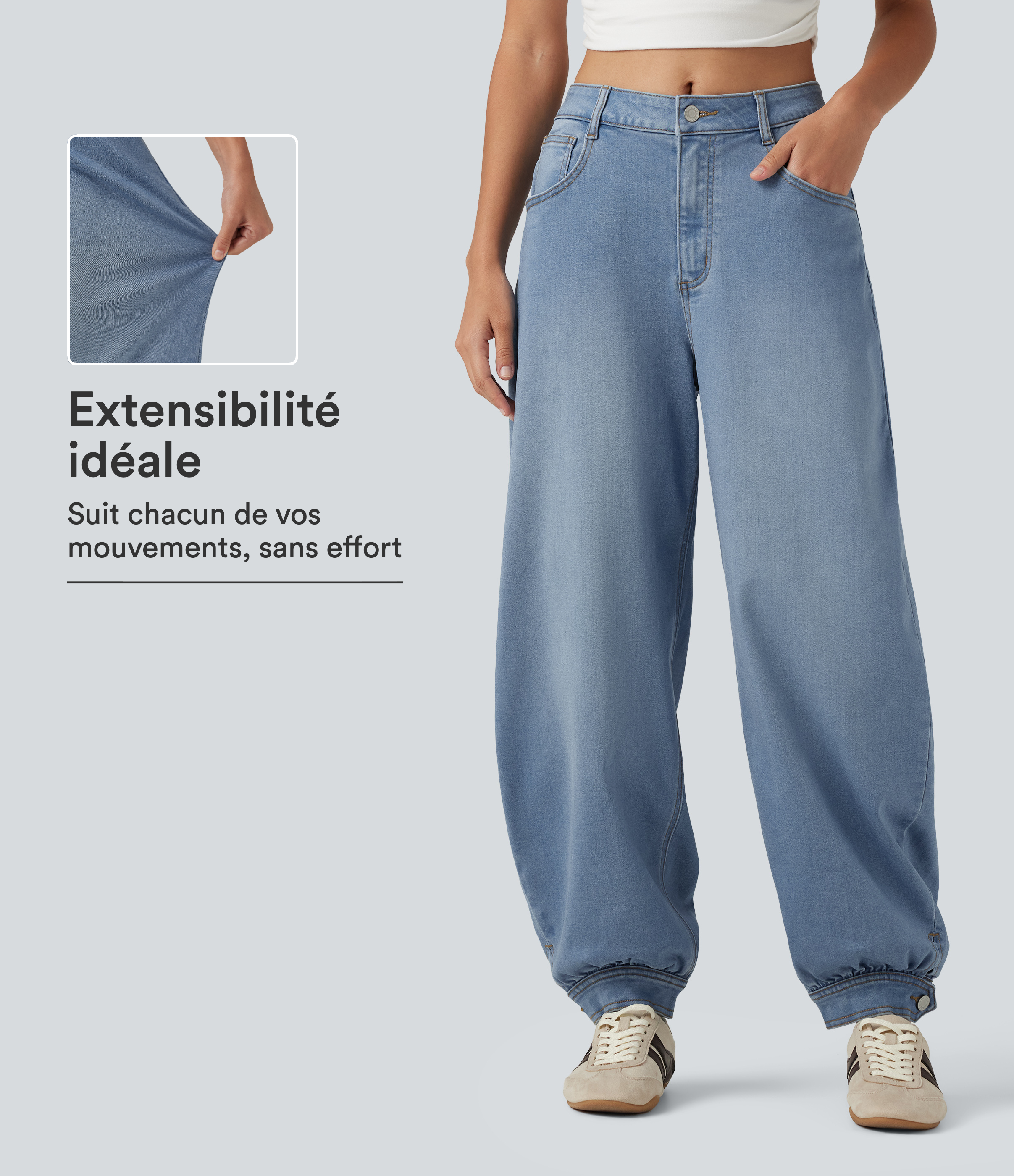 Jogging en jean barrel taille mi-haute avec poches