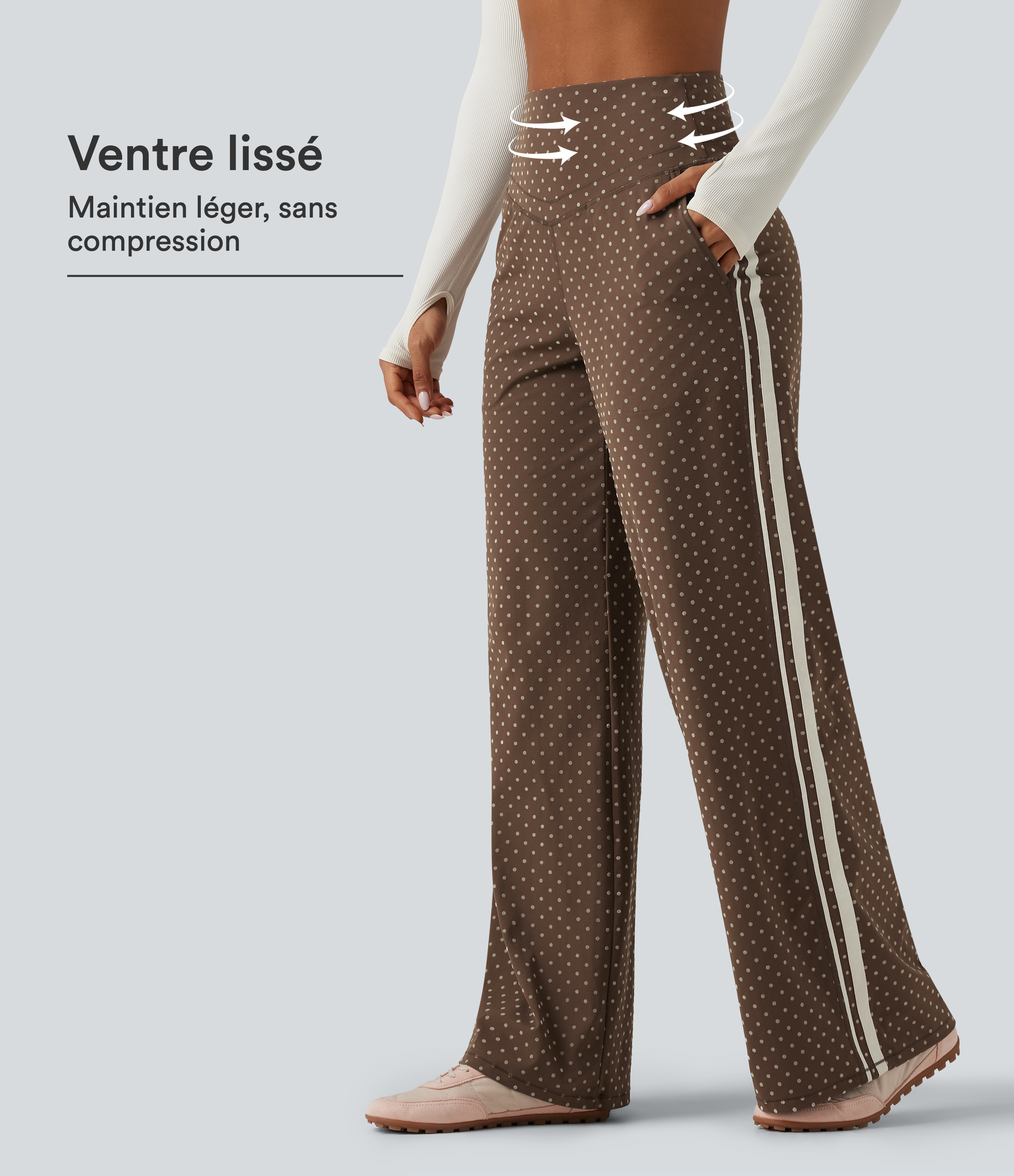 Halara UltraSculpt™ pantalones de yoga flocados de talle alto con control abdominal en forma de V, pierna recta, estampado de lunares y bolsillos