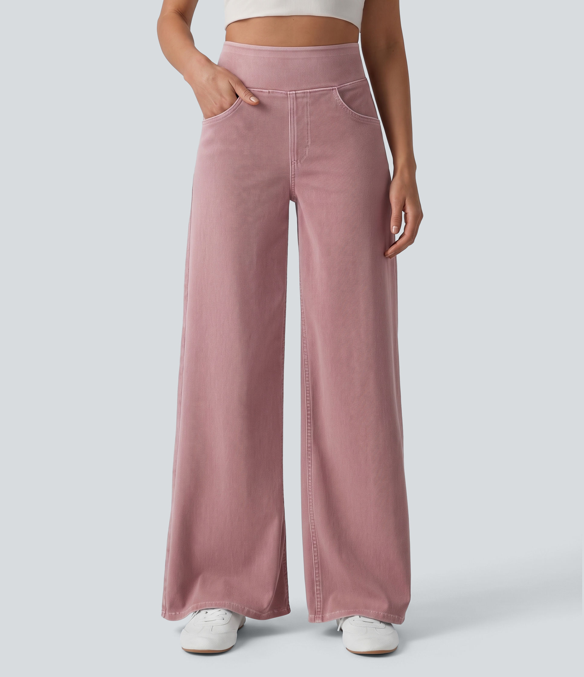 Halara Flex™ - Lässige, farbenfrohe Jeans mit hohem Bund, mehreren Taschen und weitem Bein