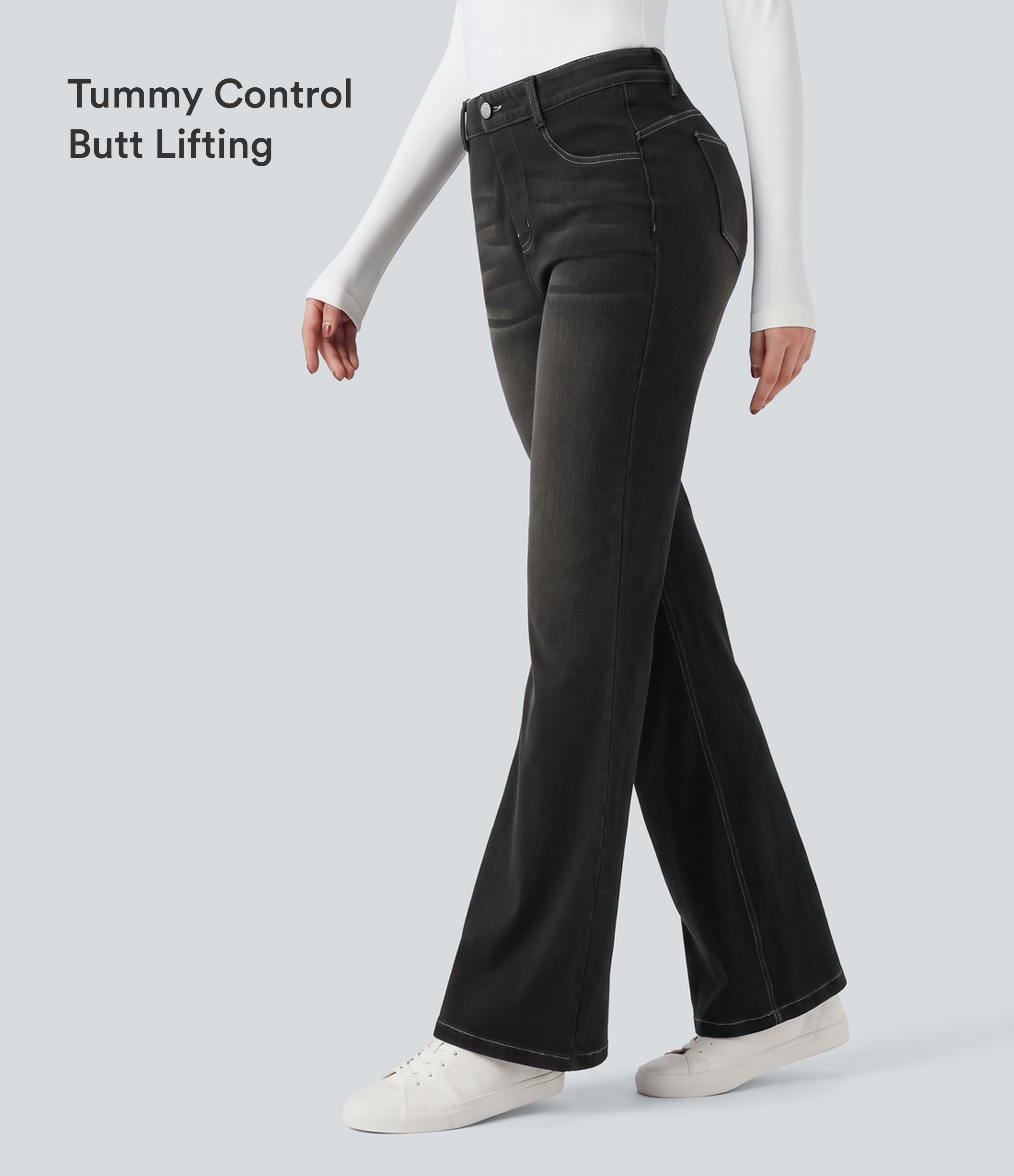Halara Flex™ - Lässige Bootcut-Leggings aus Denim mit hohem Bund, mehreren Taschen und Bauchkontrolle - Po-Lifting