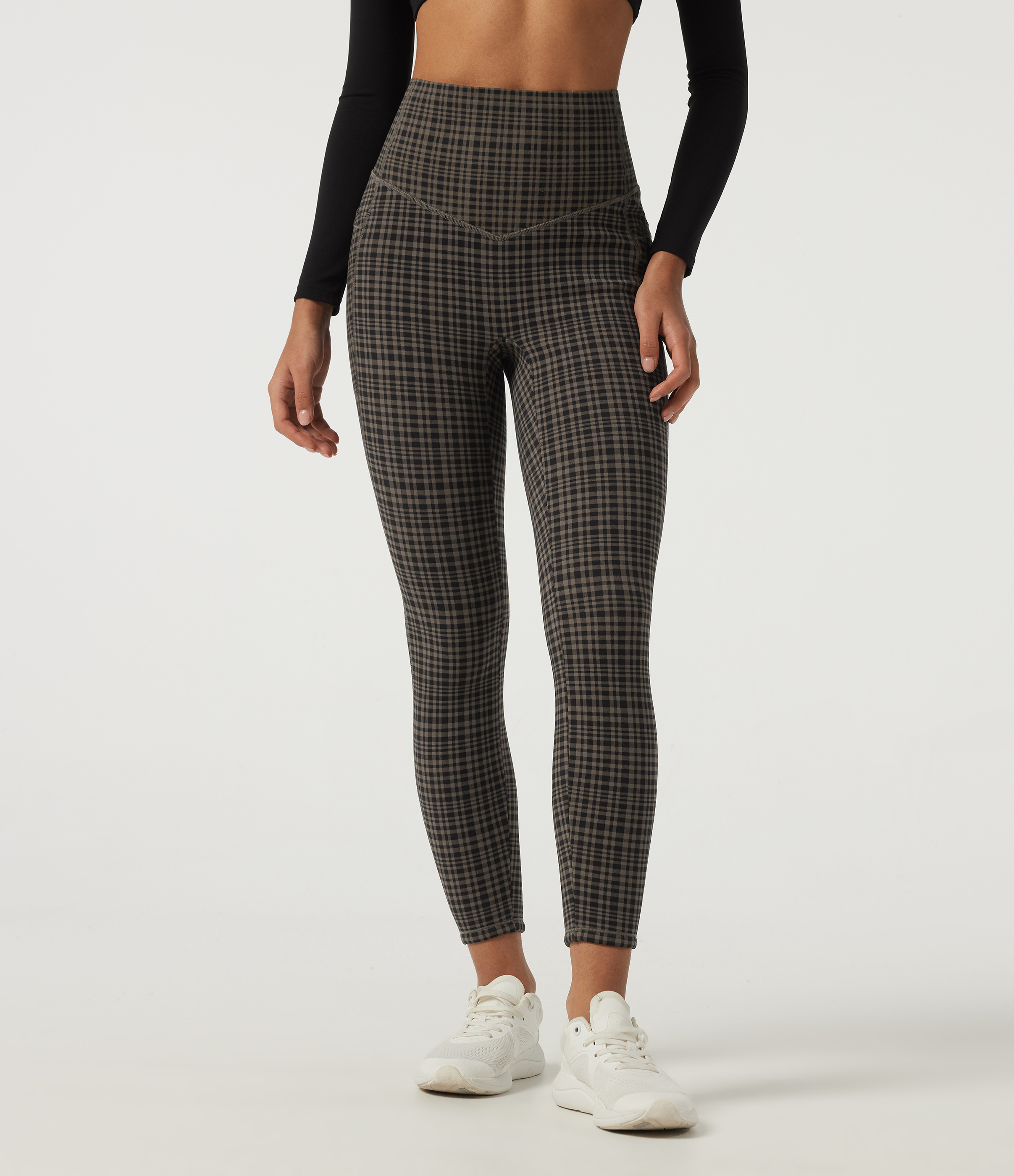 Sandstone Check Plaid Halara UltraSculpt™ Extra Heat High Waisted Tummy Control Skinny Plaid Yoga Leggings with Pockets / 2