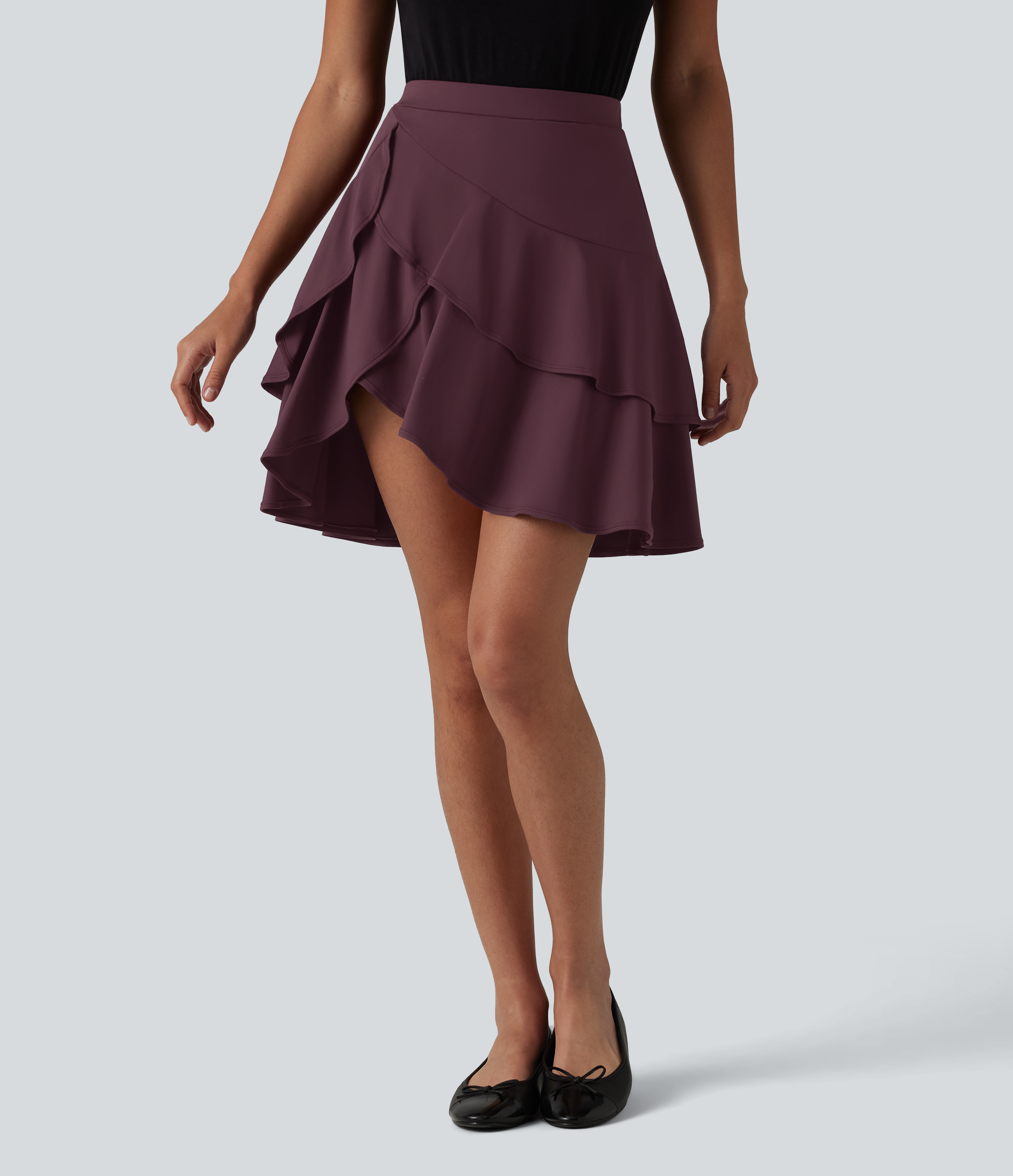 SoftlyZero™ Airy High Waisted Tiered Ruffle Hem 2-in-1 InstantCool Longer Mini Casual Skirt with Pocket